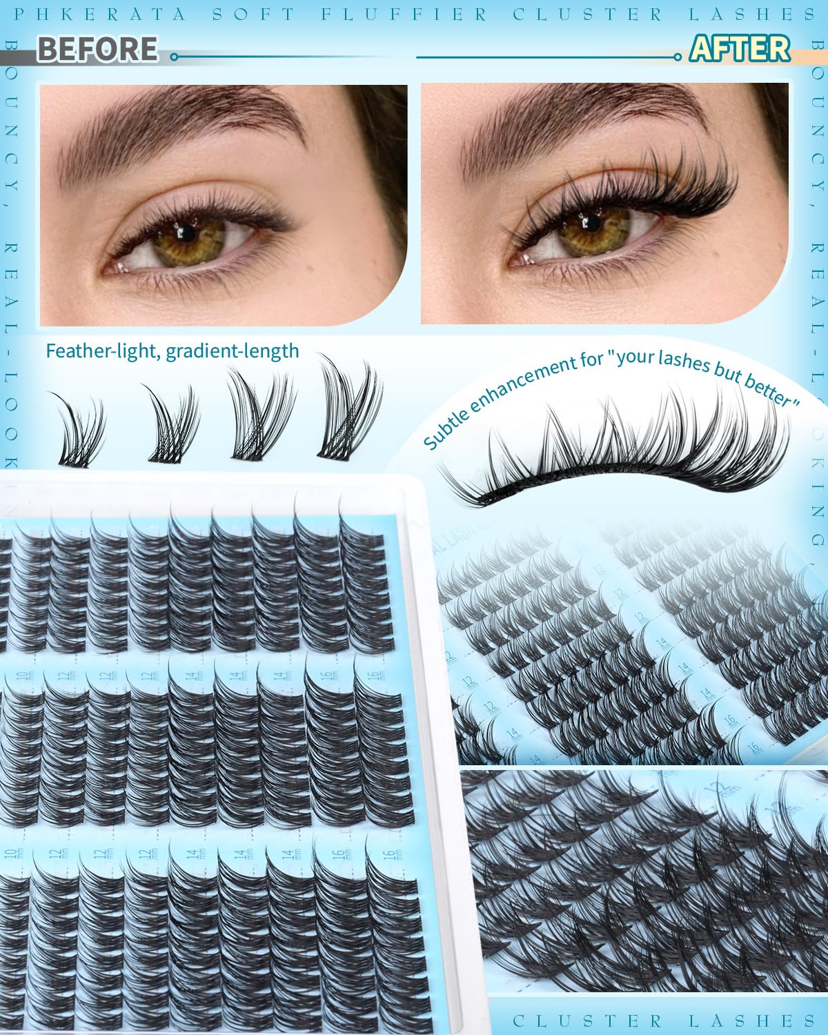 Eyelash Clusters - Natural Wispy Lash Extensions 240 Pcs | DIY Soft C Curly 10-16mm Individual Lashes