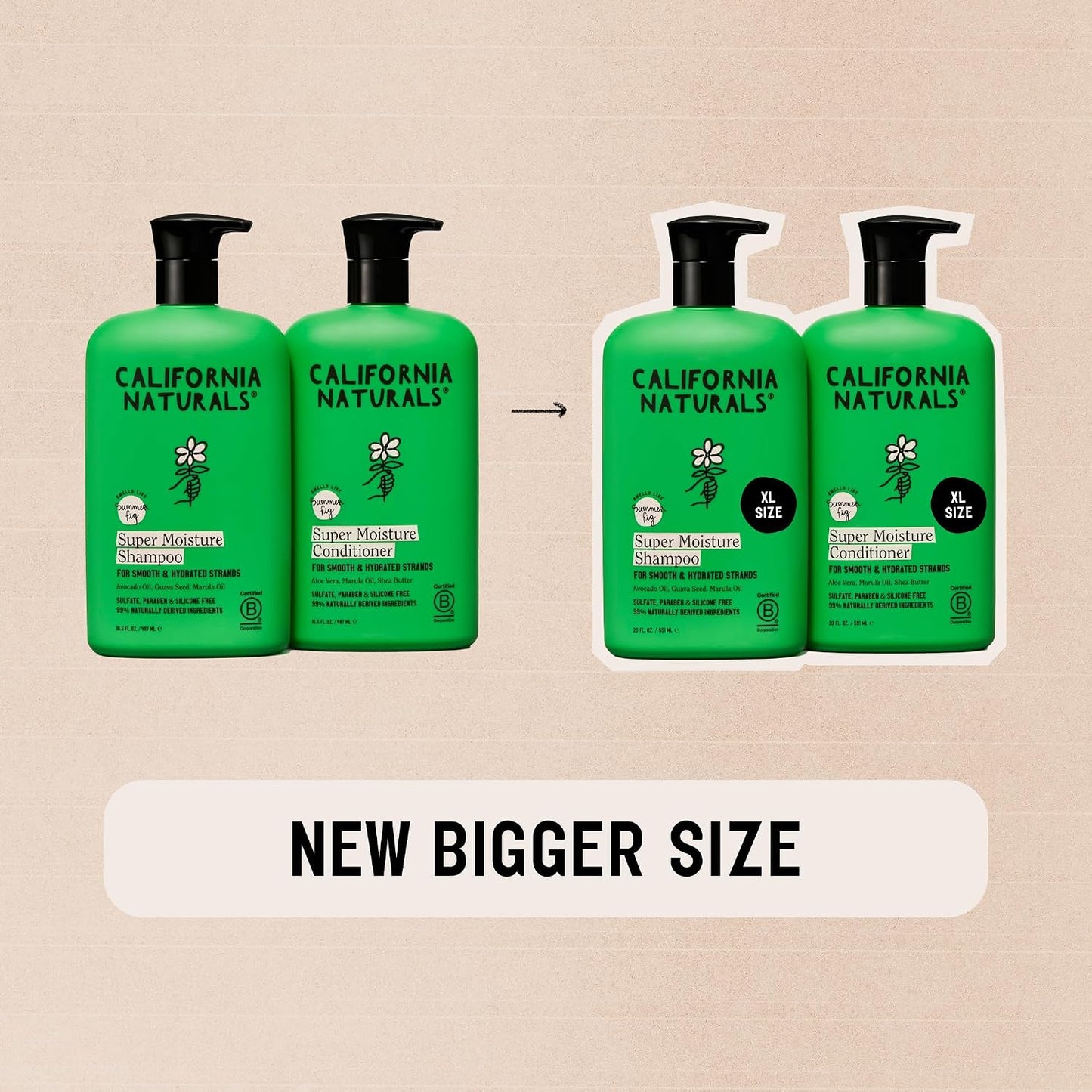 California Naturals Super Moisture Fig Shampoo & Conditioner Set - Natural, Vegan, Color Safe | 20 oz for Damaged Hair