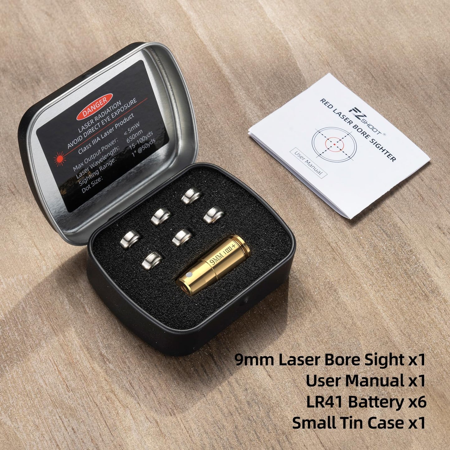 EZshoot 9mm Laser Bore Sighter Red Laser Bore Sight with 3 Sets of Batteries