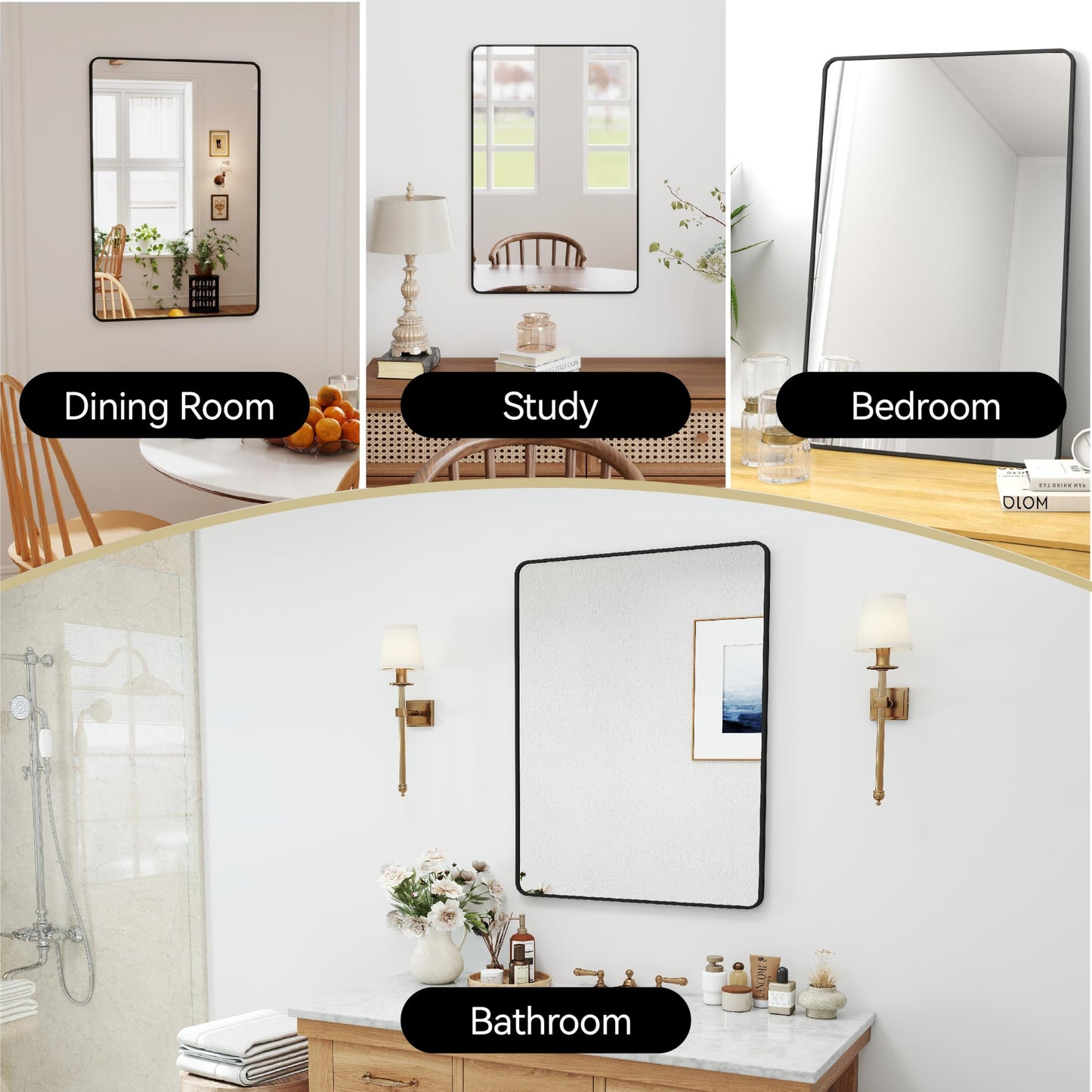 SCWF-GZ 24x36 Mirror Vanity Bathroom Wall Mounted Aluminum Alloy Metal Frame Dressing Round Rectangle Mirrors for Entryway Bedroom Living Room Horizontally or Vertically 36x24 inch Black