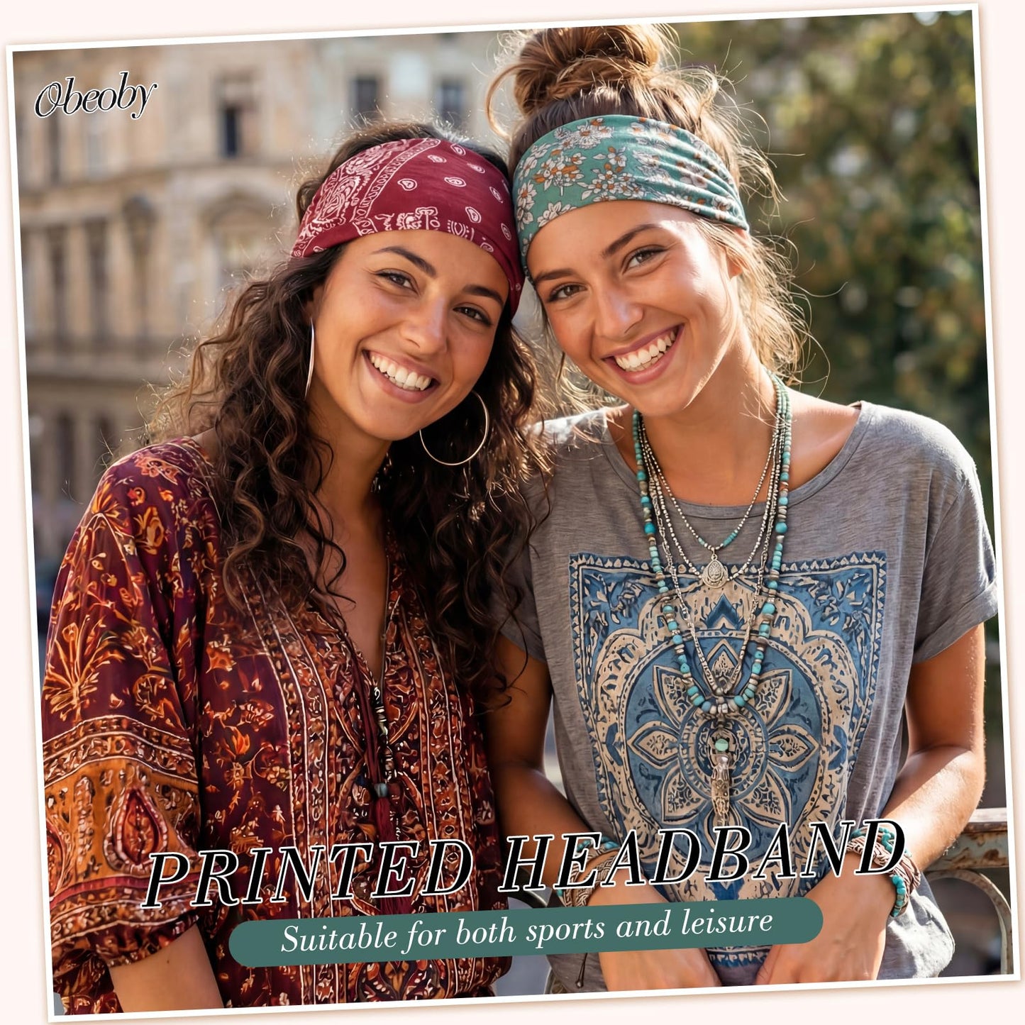 obeoby Boho Style Headbands for Women, 8 Pack Non Slip Headbands Fashion Hippie Clothes Outfit Gift Wide Hairband Hair Wrap