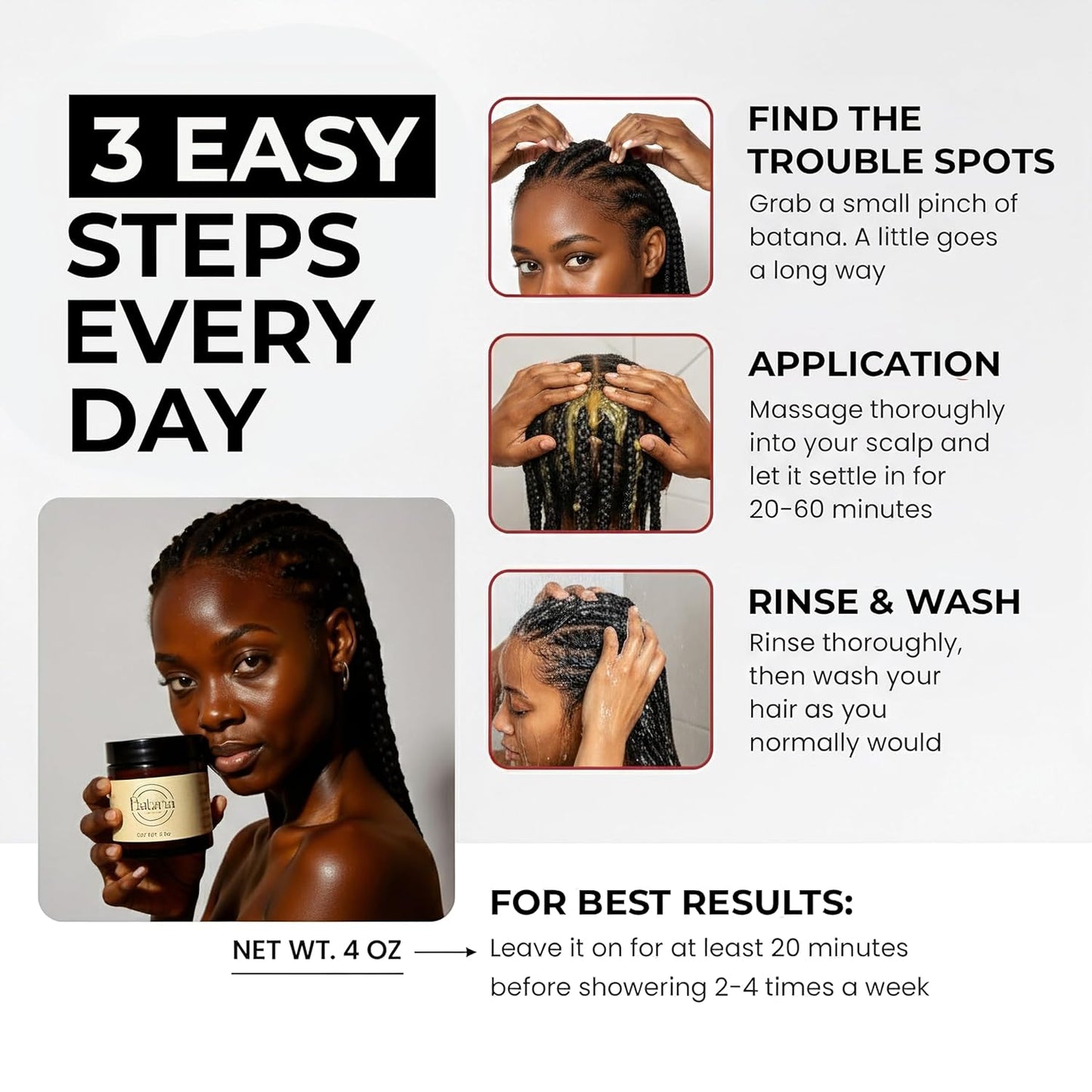 Unrefined Batana Oil for Hair Growth - 100% Raw Pure Treatment for Thicker Hair | 4oz from Honduras