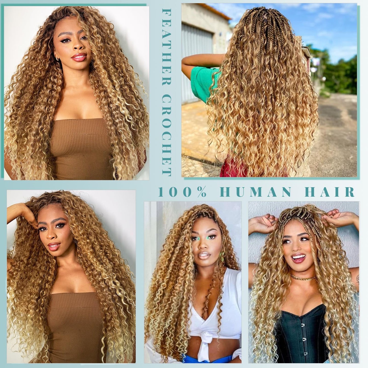 Ombre Honey Blonde Feather Crochet Human Hair 14 Inch Crochet Burmese Curly Human Hair Bundles 100g Pre-Separated Crochet Hair for Black Women