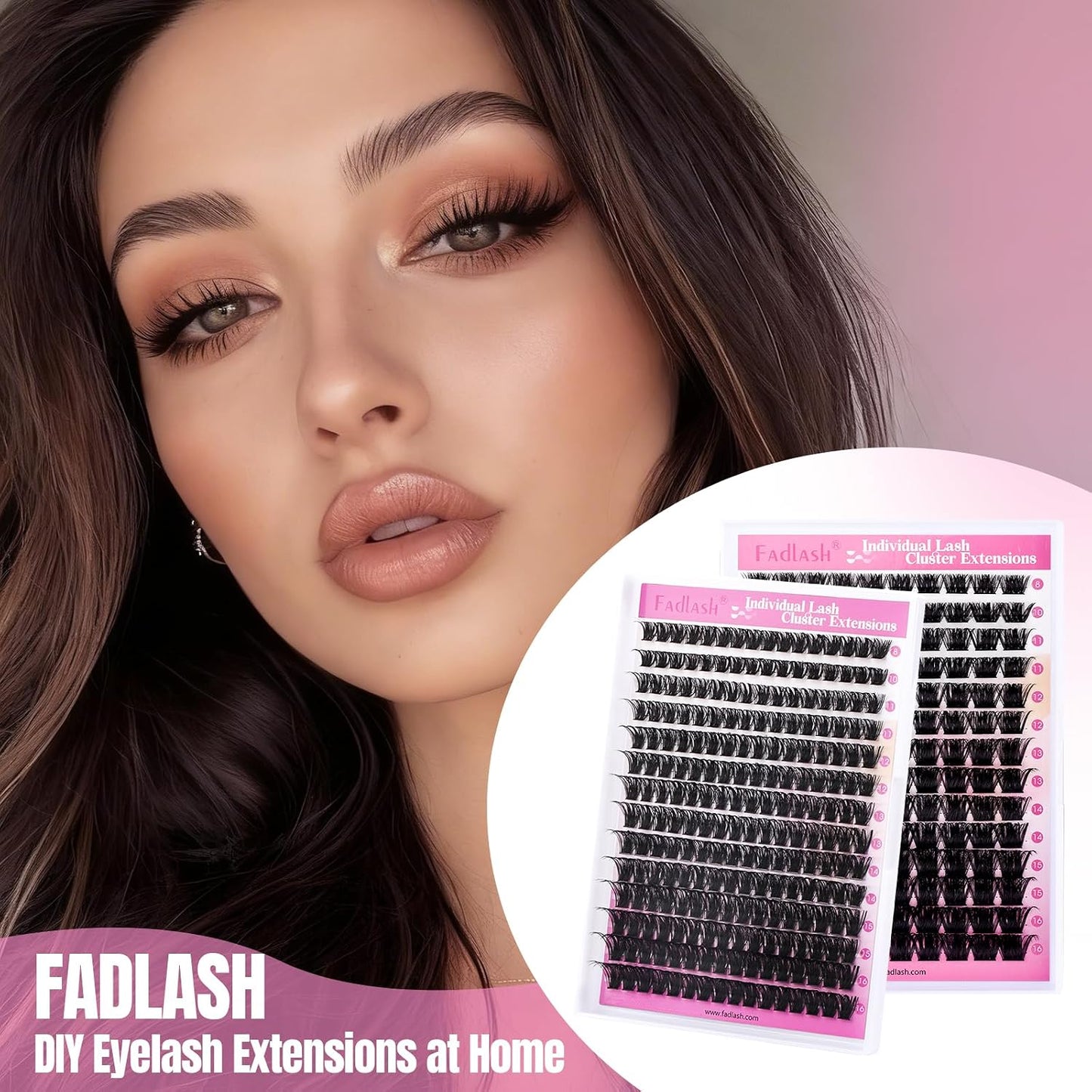 FADLASH Natural Eyelash Clusters - Fluffy 100D/200D Extensions | DIY Home Use, 8-16mm D Curl, 2 Pack
