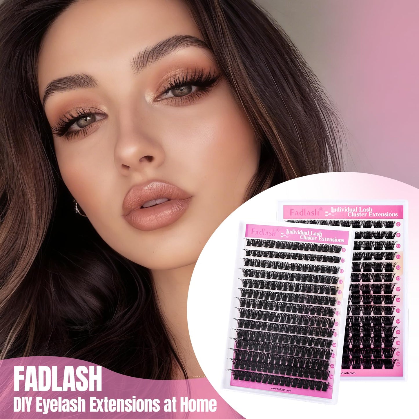 FADLASH Lash Clusters Natural Eyelash Clusters 100D+200D Fluffy Lashes Extensions 8-16mm D Curl DIY at Home (100D+200D, 2 Pack)