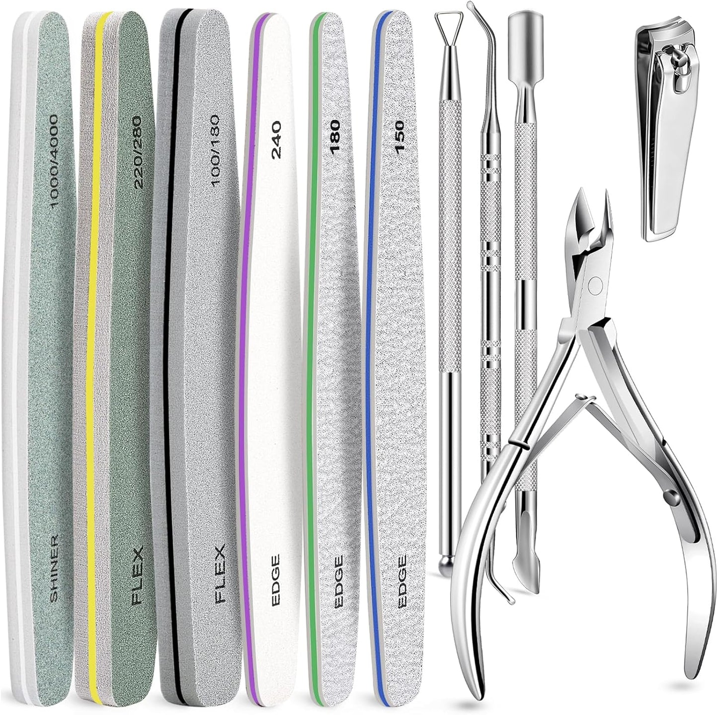 Nail Care Tool Kit - Cuticle Trimmer, Pusher, Files & Buffers | Essential Manicure & Pedicure Set for Women