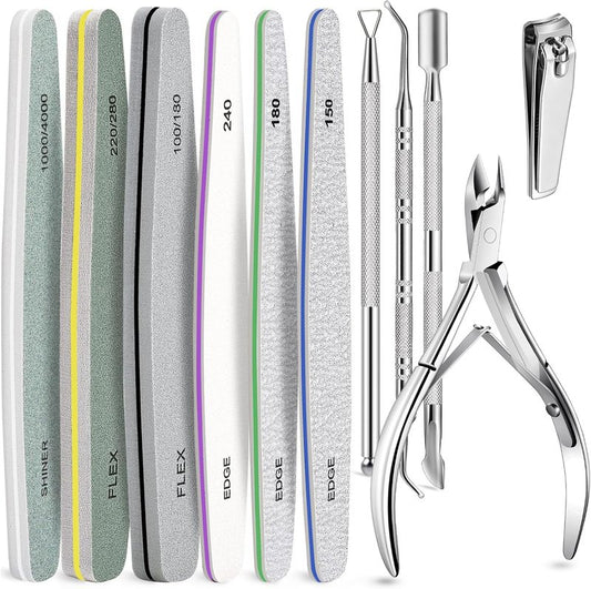 Nail Care Tool Kit - Cuticle Trimmer, Pusher, Files & Buffers | Essential Manicure & Pedicure Set for Women