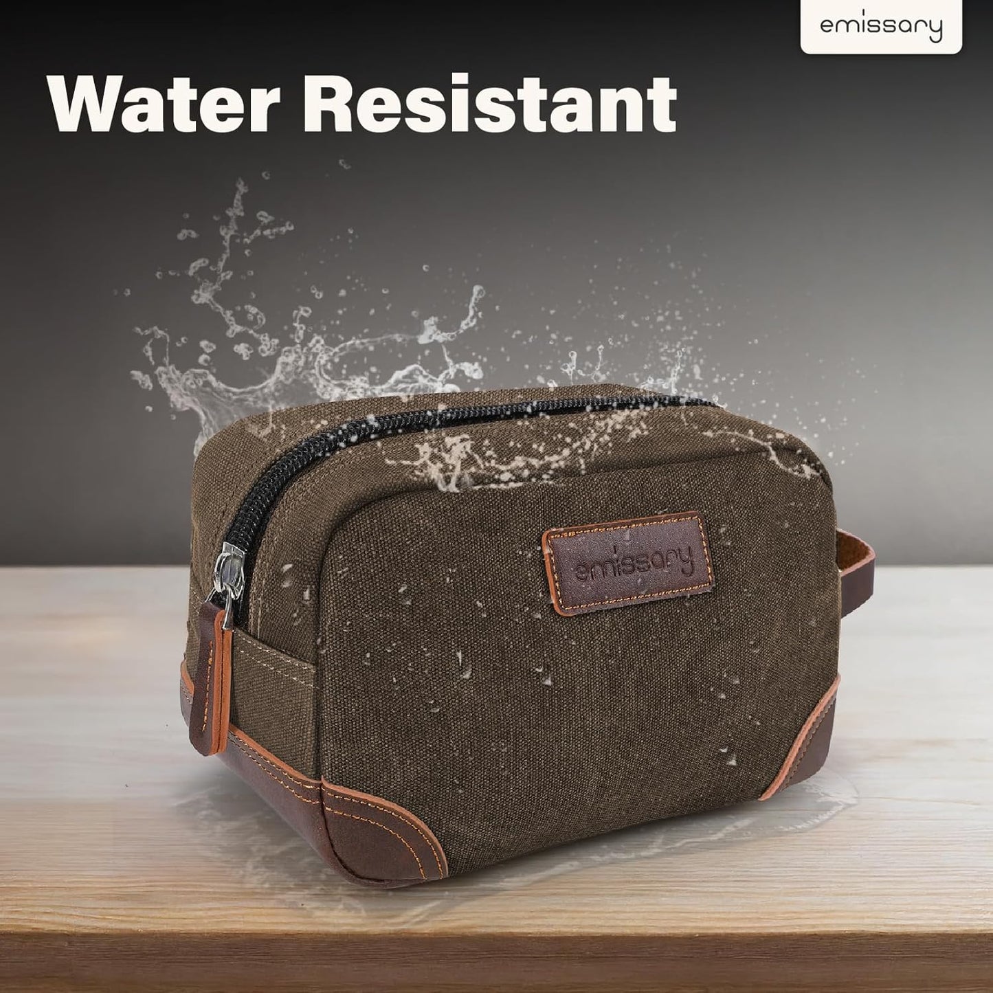 Men's Leather and Canvas Toiletry Bag - Travel Dopp Kit for Shaving Accessories | Coffee Color