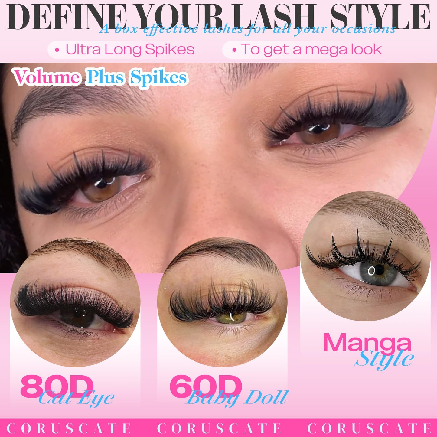 CORUSCATE Lash Clusters 60D80D with Lash Spikes Eyelash Clusters Volume Cluster Eyelash Extensions 10-21mm DIY Spiky Individual Lashes Mega Eyelashes Mink Strip Cluster Lashes