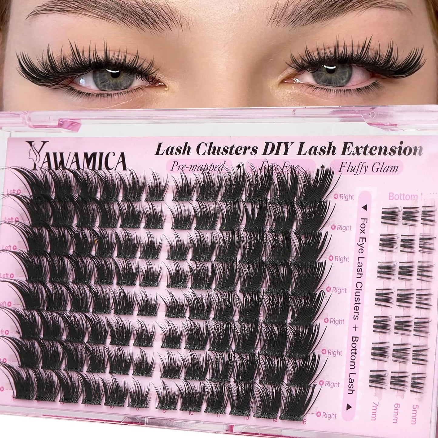 Fox Eye Lash Clusters - Fluffy Wispy Manga Lashes | Pre-Mapped Individual Extensions 8-16mm, Bottom Clusters 5-7mm