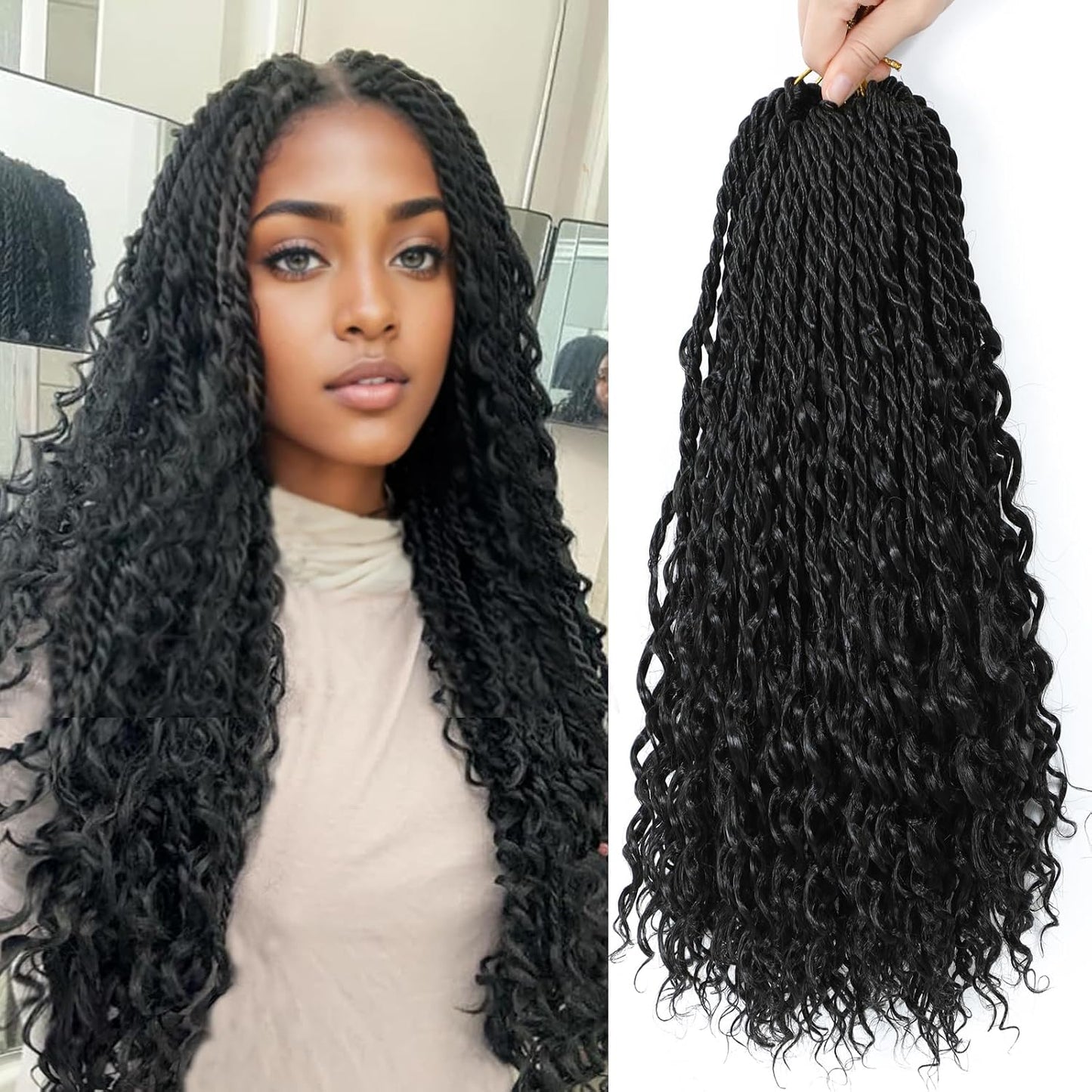 Goddess Twist Braids - Ombre Black Brown Crochet Hair Extensions | 14-Inch Curly Ends, 6 Packs for Black Women