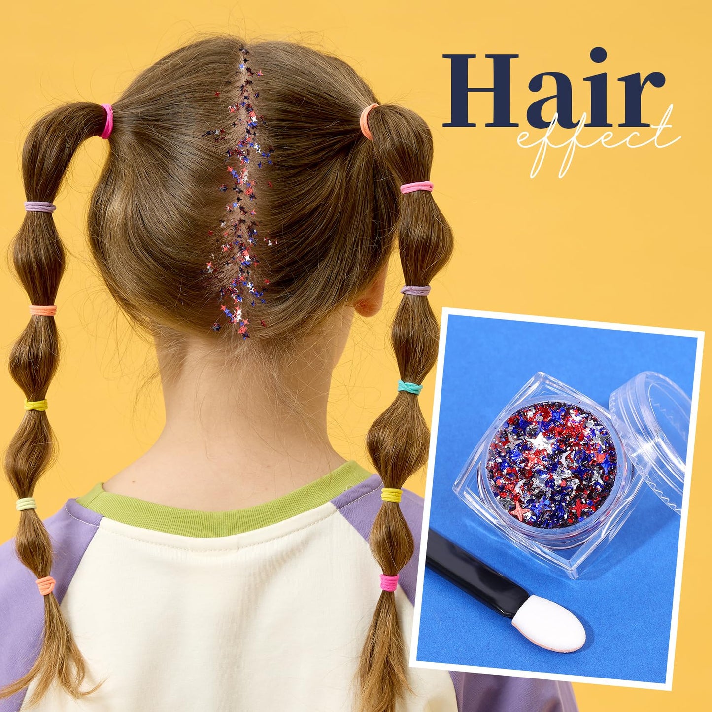 Teenitor Body Glitter Gel, 6 Shape Red White and Blue Face Glitter, 4th of July Accessories Hair Glitter for Kids, 4th of July Outfits USA Accessories for Women, Blue Face Glitter for Independence Day