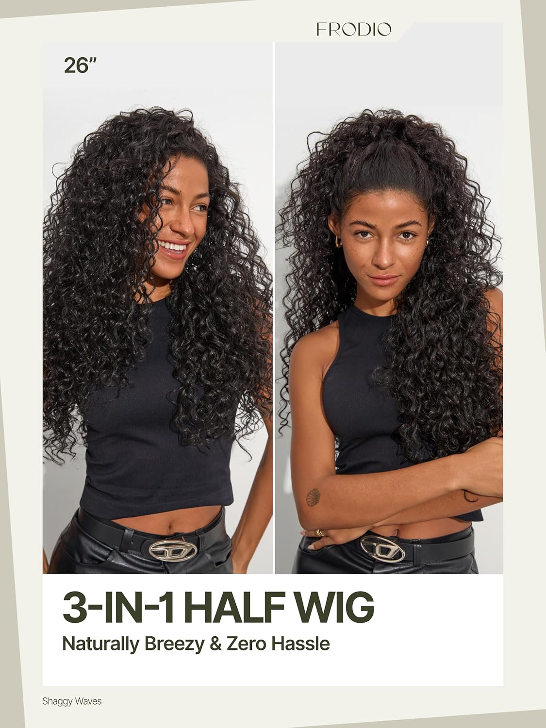 Curly Half Wig - 26 Inch Veralux™ Fiber Blend Headband Wig | 200% Density Natural Black Shaggy Wave