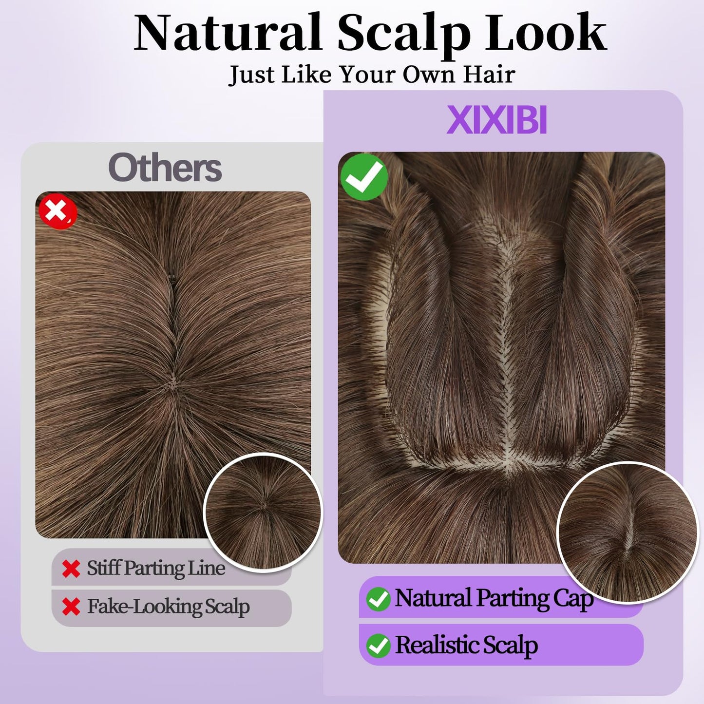 XIXIBI Light Brown Wig with Bangs for Women, Ombre Brown Mixed Blonde Highlights Layered Curly Wavy Wigs, Beginner Friendly 4x4 Realistic Scalp Synthetic Wigs for Daily Party Use 18Inch