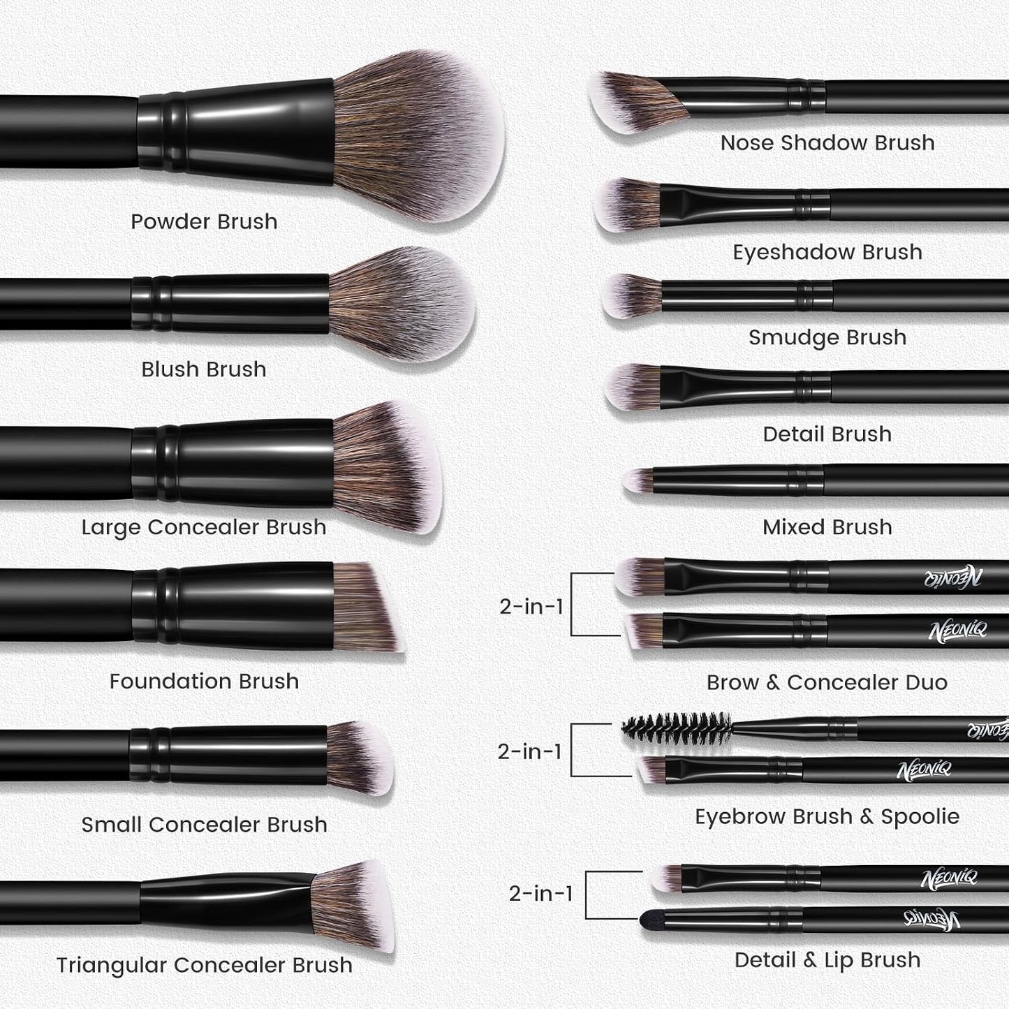 14 PCS Makeup Brush Set - Professional Foundation, Concealer & Eyeshadow Brushes | Versatile Black Makeup Tools