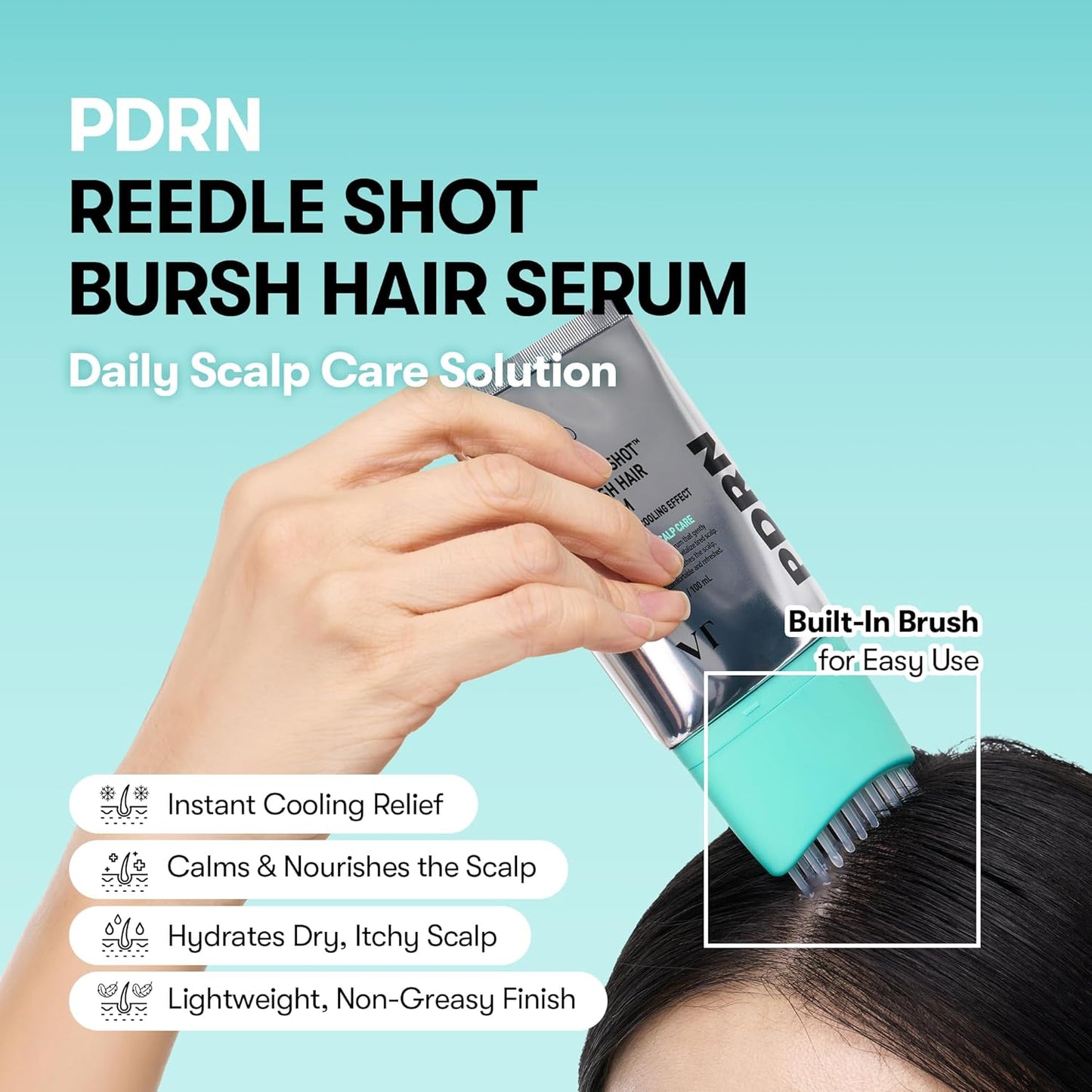 PDRN Reedle Shot Brush Hair Serum - Cooling Scalp Care with Vegan PDRN & Caffeine | 3.38 fl oz / 100 mL