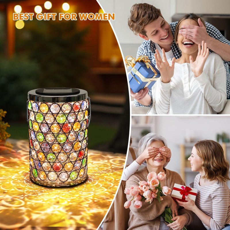 Gifts for Women, Solar Lanterns Outdoor – Mosaic Crystal & Hummingbird Hanging Solar, IP65 Waterproof Solar Powered Decor for Patio, Garden, Backyard, Pathway, Birthday Gifts