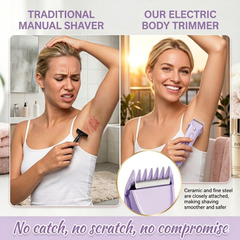 OGLEA Women's Electric Shaver, 2-in-1 Bikini Trimmer with LED Light & Power Indicator, Rechargeable Cordless Body Hair Removal for Face Underarm Legs, Detachable Rinseable Heads, Purple