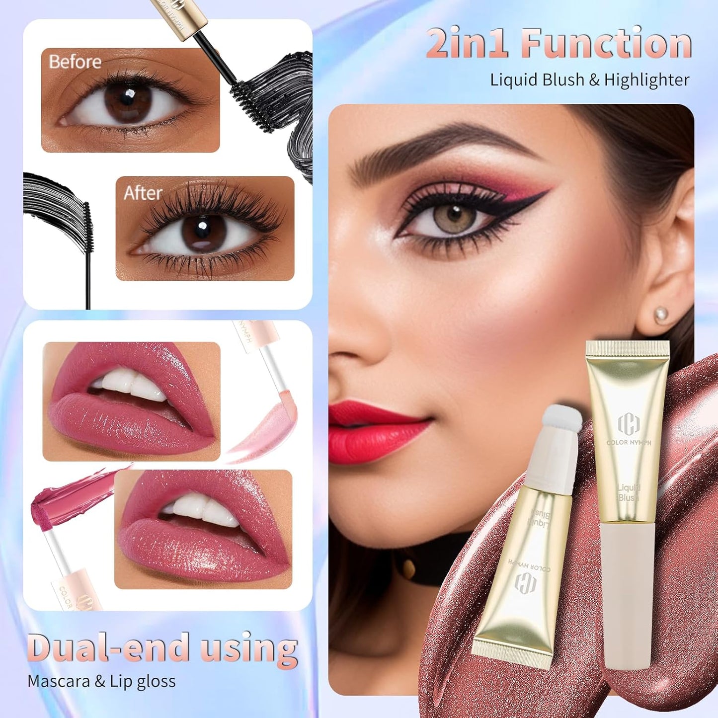 Color Nymph Makeup Kit - All-in-One Makeup Set for Beginners | 9 Colors Eyeshadow Palette, Lip Gloss, Eyeliner, Mascara - Orange Pink