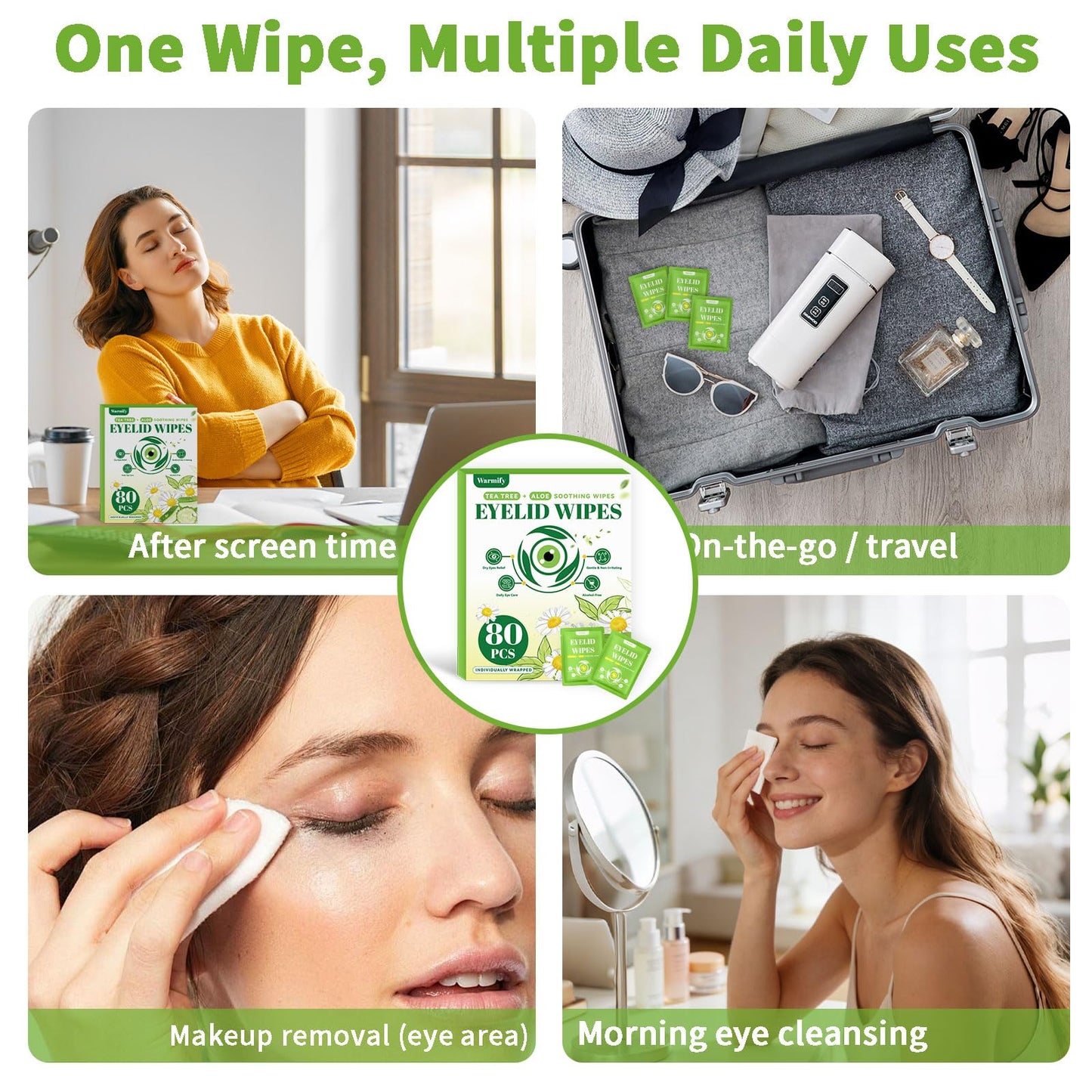 80 Pcs Tea Tree Oil Eyelid Wipes, Individually Wrapped Eye Lid Cleansing Wipes for Sensitive Eyes, Gentle Daily Eyelid Cleanser for Dry Eyes, Lash & Lid Hygiene, Alcohol-Free