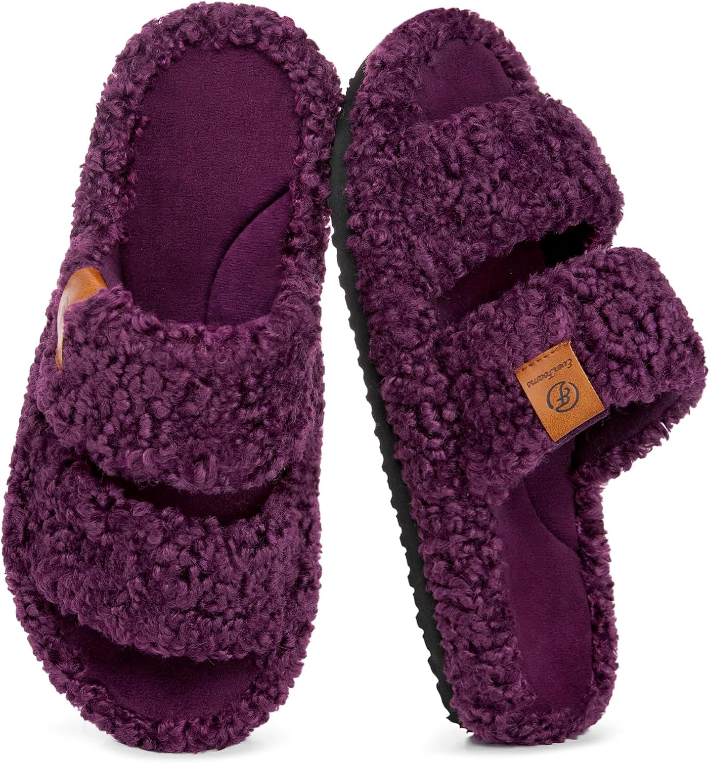 Fuzzy Open-Toe Slippers for Women - Soft Comfy Memory Foam Indoor House Shoes | Cozy Comfort