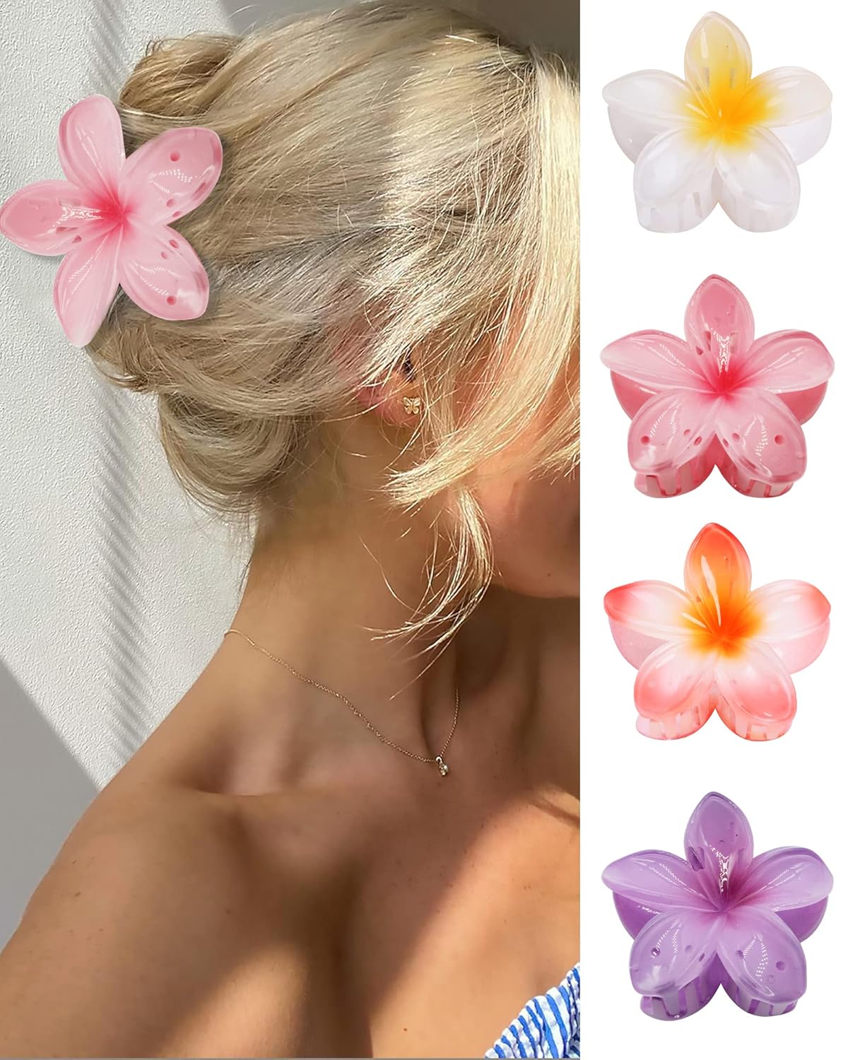 Flower Hair Claw Clips - 4PCS Large Hawaiian Clips for Thick Hair | Strong Hold, Nonslip Hair Accessories for Women & Girls