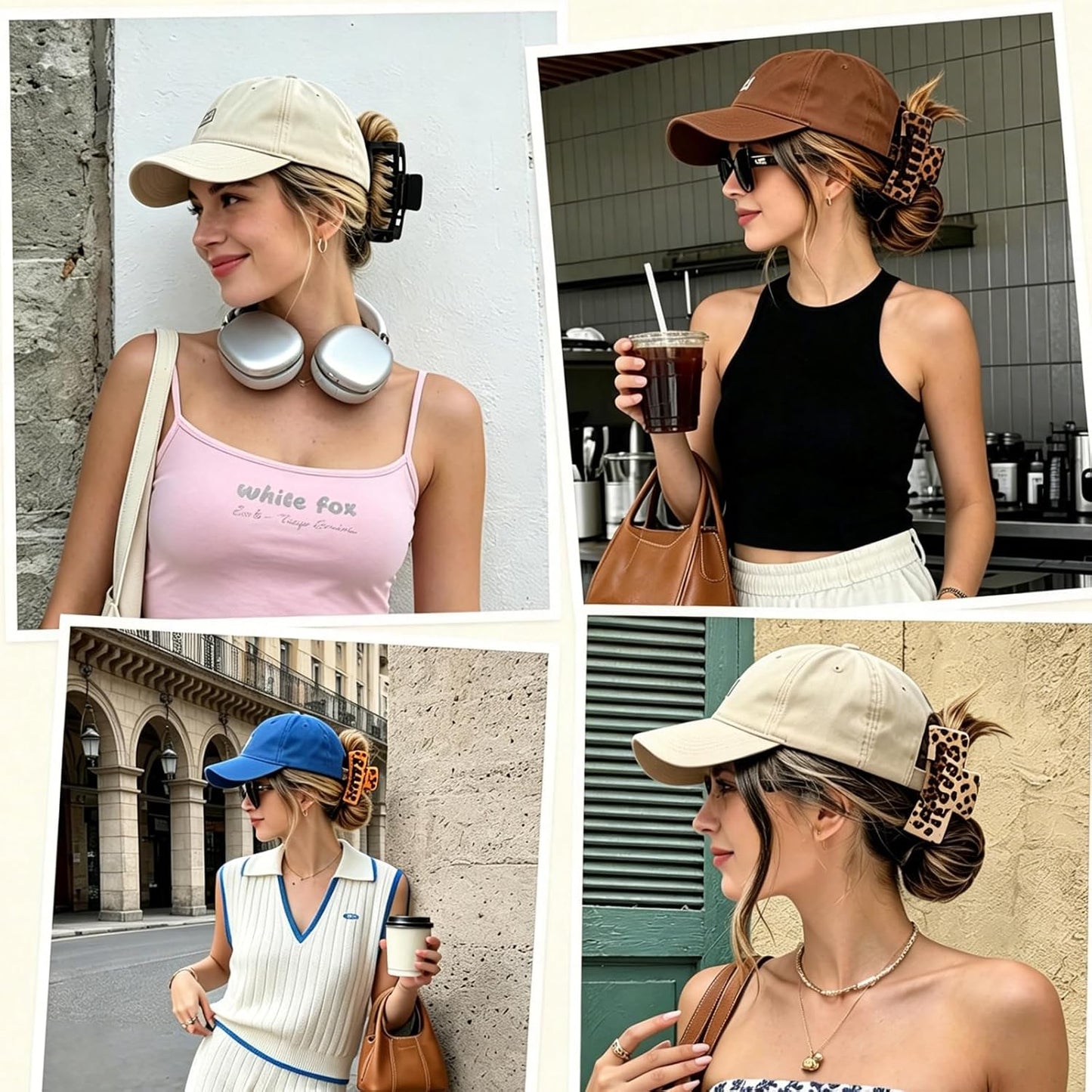 Large Trucker Hat Claw Clips for Women - 4 PCS Non-Slip Hair Clips for Baseball Caps | 4.1 Inch Durable Design