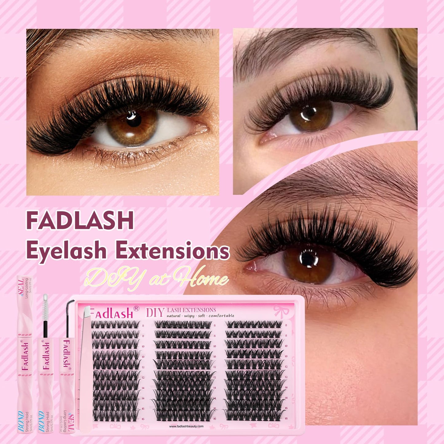 FADLASH Lash Clusters Kit 40D+50D+60D Natural Wispy Eyelash Clusters Kit