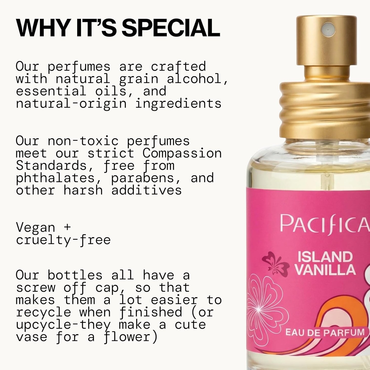 Pacifica Island Vanilla Perfume - Long-Lasting Clean Vanilla Fragrance for Women | Vegan & Cruelty-Free, 1 oz Spray