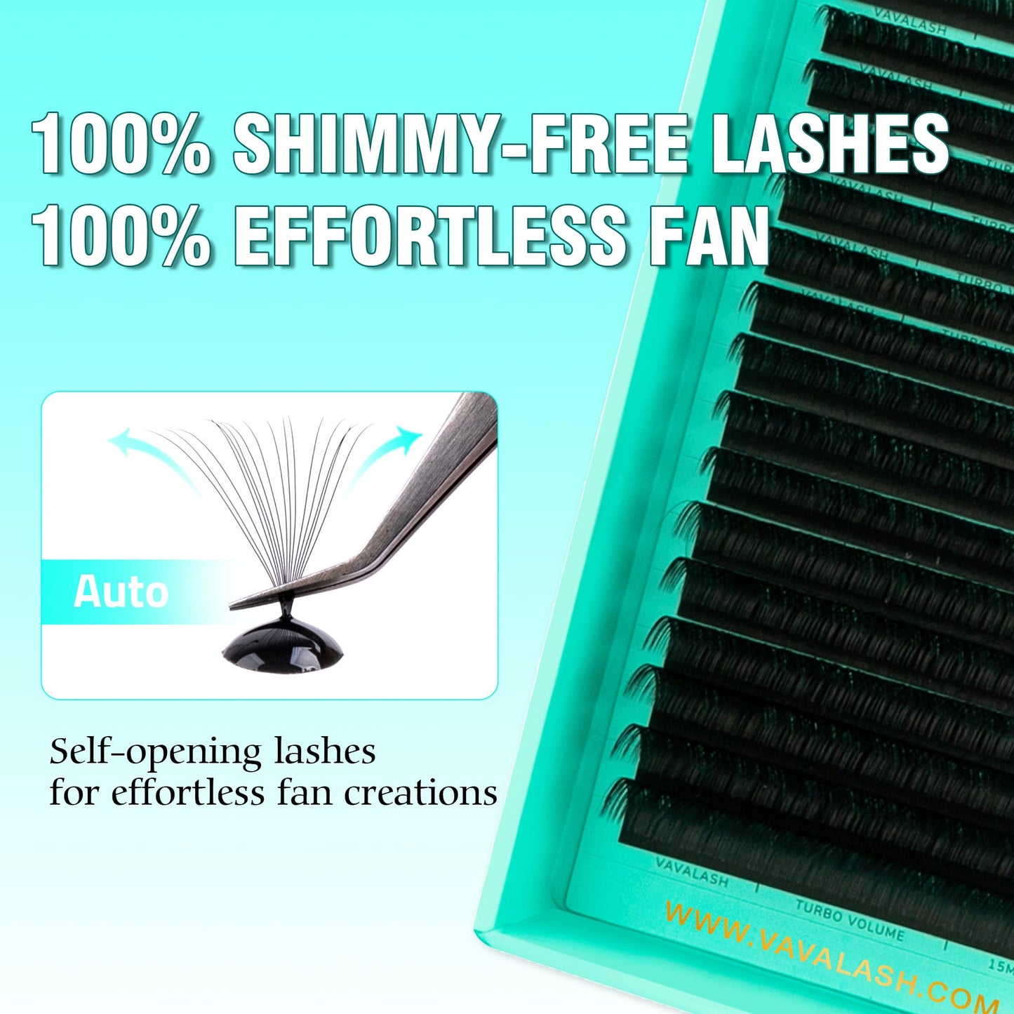 Shimmy-free Lashes Extenisons Self Fanning Eyelash Extensions 0.03 0.05 Turbo Volume Lashes C/CC/D Curl 8-15mm Mixed True Matte Black Lash Extensions Professional Volume Eyelashes (0.03-CC-8-15mm)
