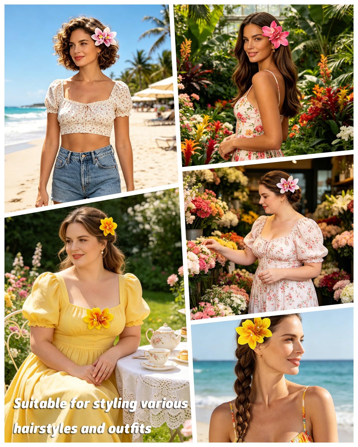 WELROG 3 Pieces Hawaiian Flower Hair Clips for Women - Artificial Tropical Flower Hair Pin Orchid Beach Party Wedding