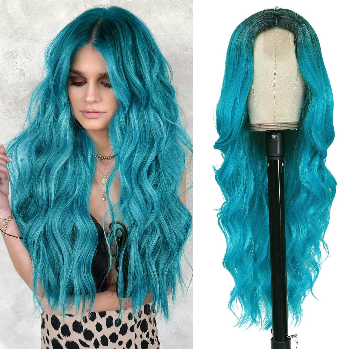 NAYOO Brown Wigs for Women - Long Curly Wavy Hair | Heat Resistant Synthetic Fiber, 24 Inches