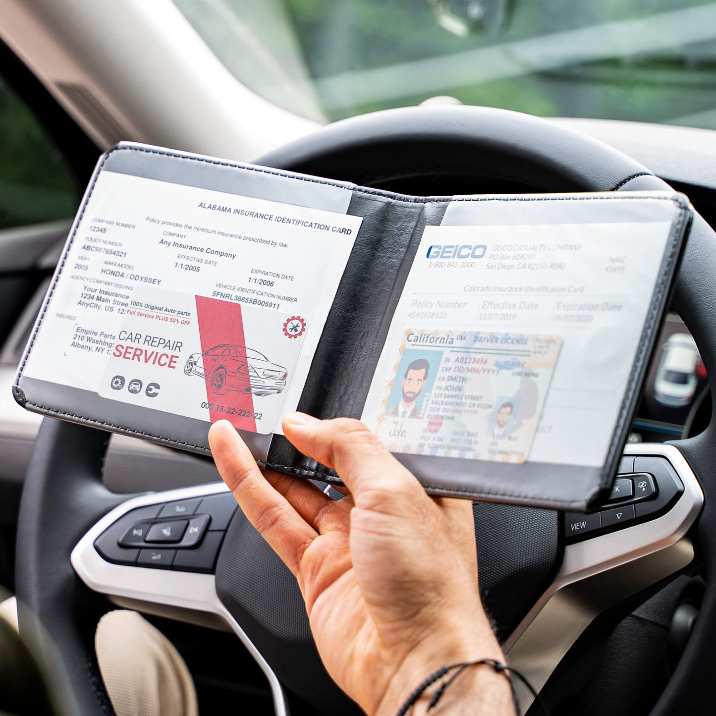 CANOPUS Car Registration and Insurance Holder, Magnetic Closure, Embossed Card Document Holder, Vehicle Glove Box Organizer, Wallet for Auto, SUV, Motorcycle, Truck, Waterproof, Car Model