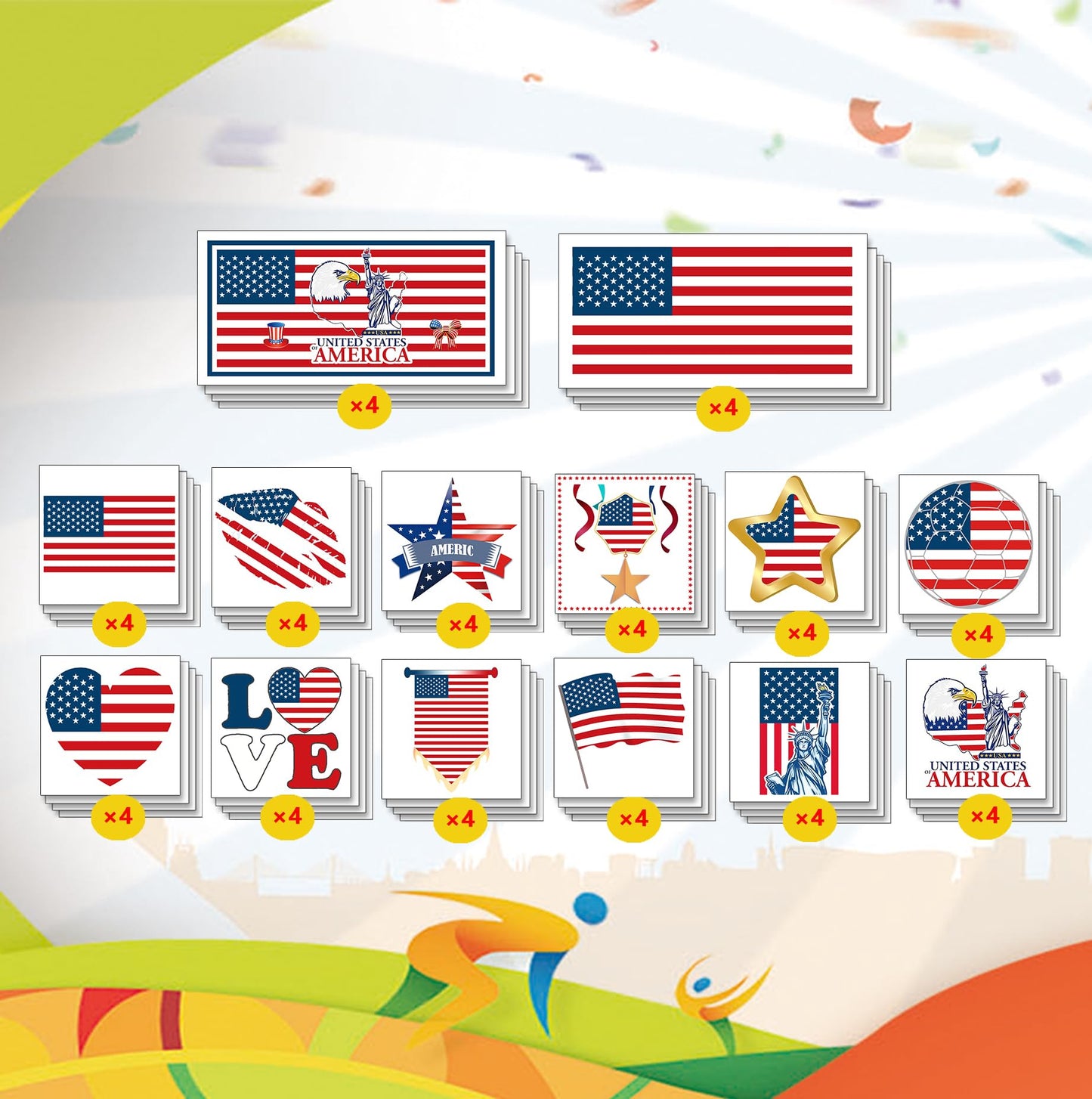 ZH BOCO ARTS 56Pcs Flag Temporary Tattoos Waterproof for World Cup 2026 Adults Kids, Patriotic Face Body Art Stickers for Football Fans Sports Events Parade Festival Party Supplies