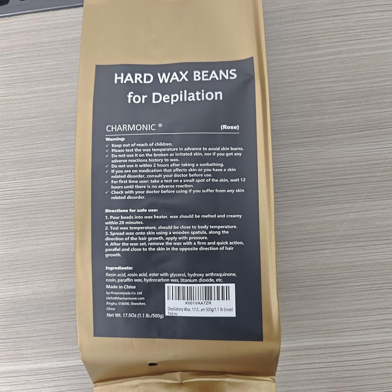 Charmonic Depilatory Wax, 17.5 Oz Hard Body Wax Beans for Women Men, Hair Removal European Beads 500g/1.1 lb (rose)