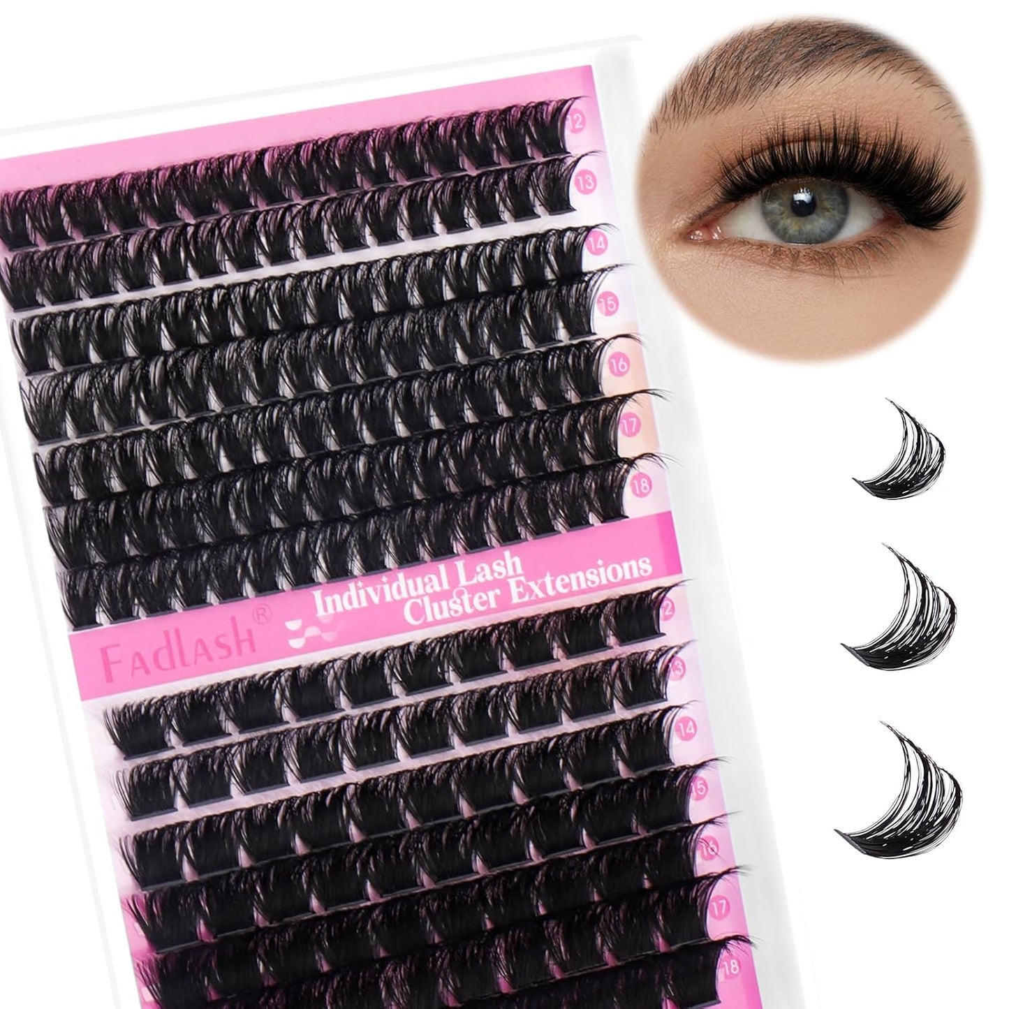 Cluster Lashes - D Curl Wispy Individual Eyelash Extensions for Natural Look | Reusable Fluffy DIY Kit (12-18mm Mix)