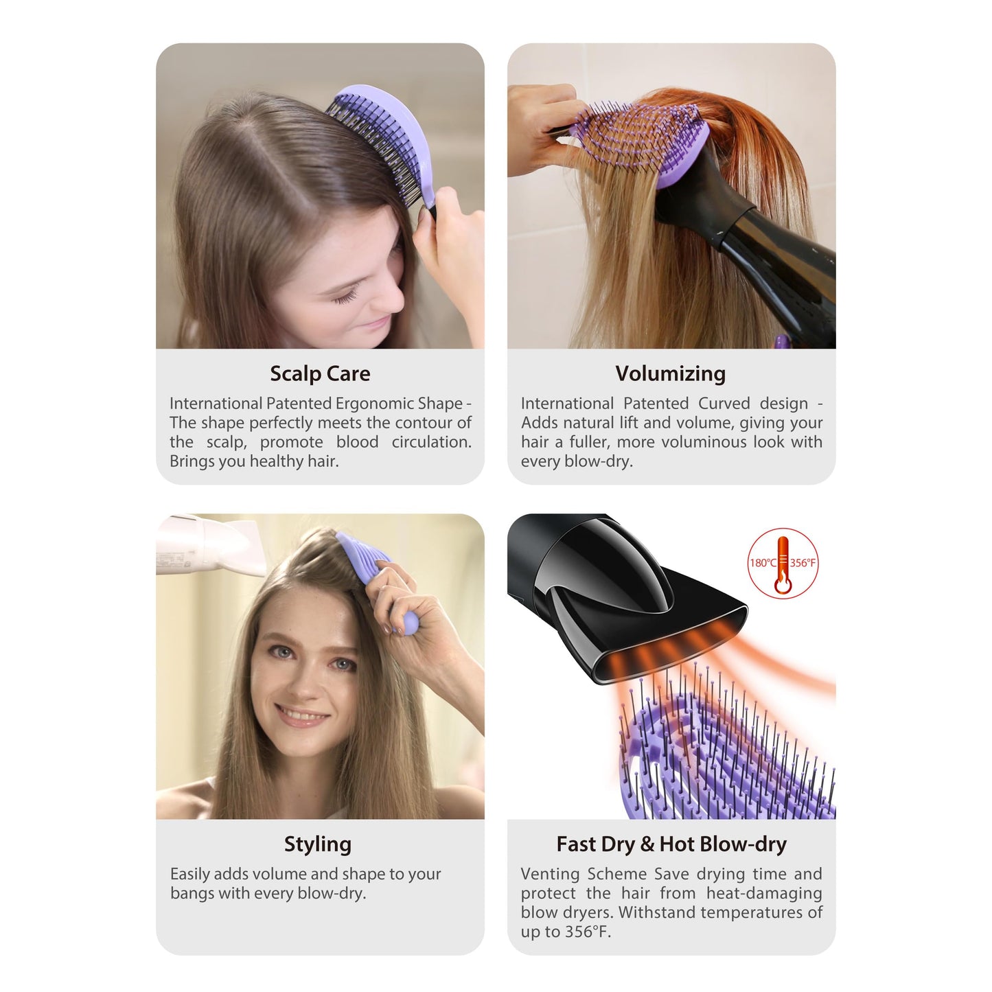 NuWay® DoubleC® Detangling Hair Brush – The Original Home Scalp-Care Brush – Patented Double Curved Scalp Care Hairbrush for Gentle Detangling, Volume Styling & Wet or Dry Hair (Grass Green)