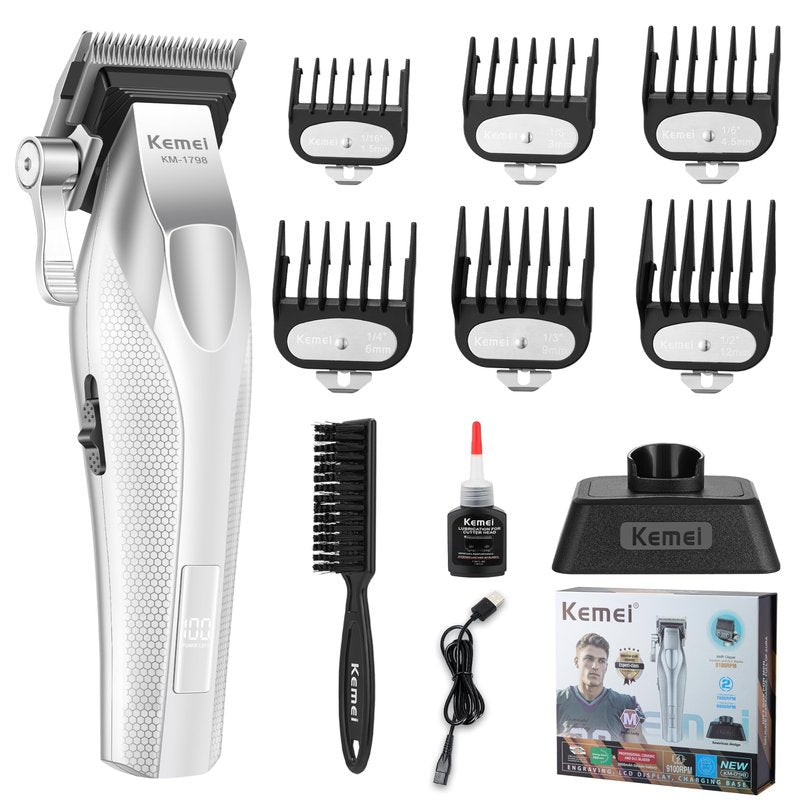 KEMEI Professional Hair Clippers, Cordless Clippers for Men Trimmers for Barbers 9100 RPM Clippers for Hair Cutting with Full Metal Body Ceramic and DLC Blades KM-1798