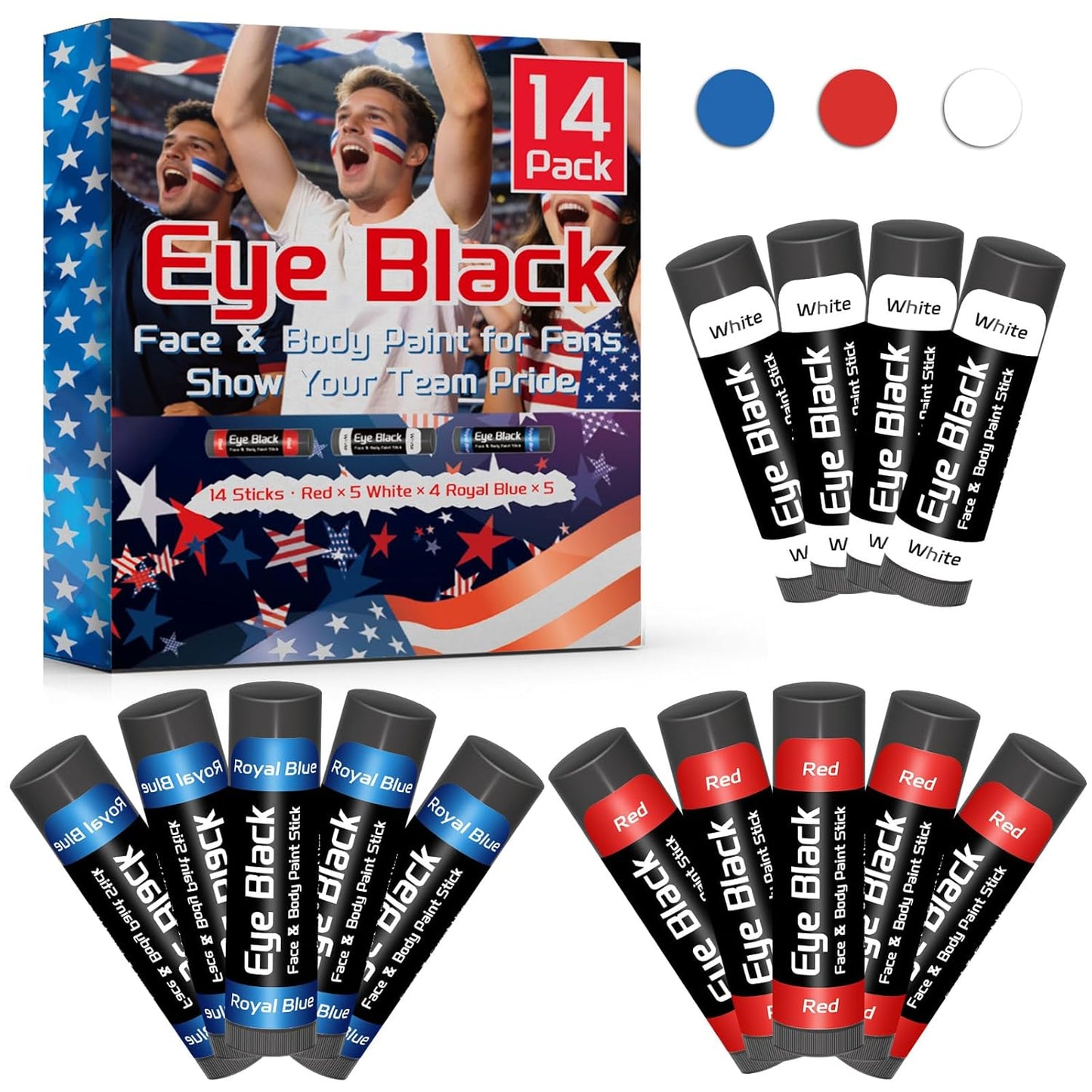 Argentina Eye Black Stick - 14 Pack Blue White Gold Face Paint for Football & Baseball | Glare Reducing Sports Accessories