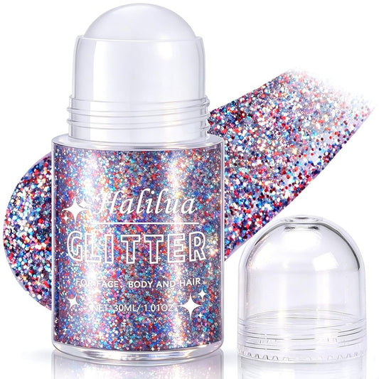 Red White and Blue Body Glitter Gel,4th of July Accessories Roll-on Face Glitter,Sparkling Face Hair Glitter for 4th of July Outfits Women Kids,Patriotic Glitters President's Day Rave Festival Makeup