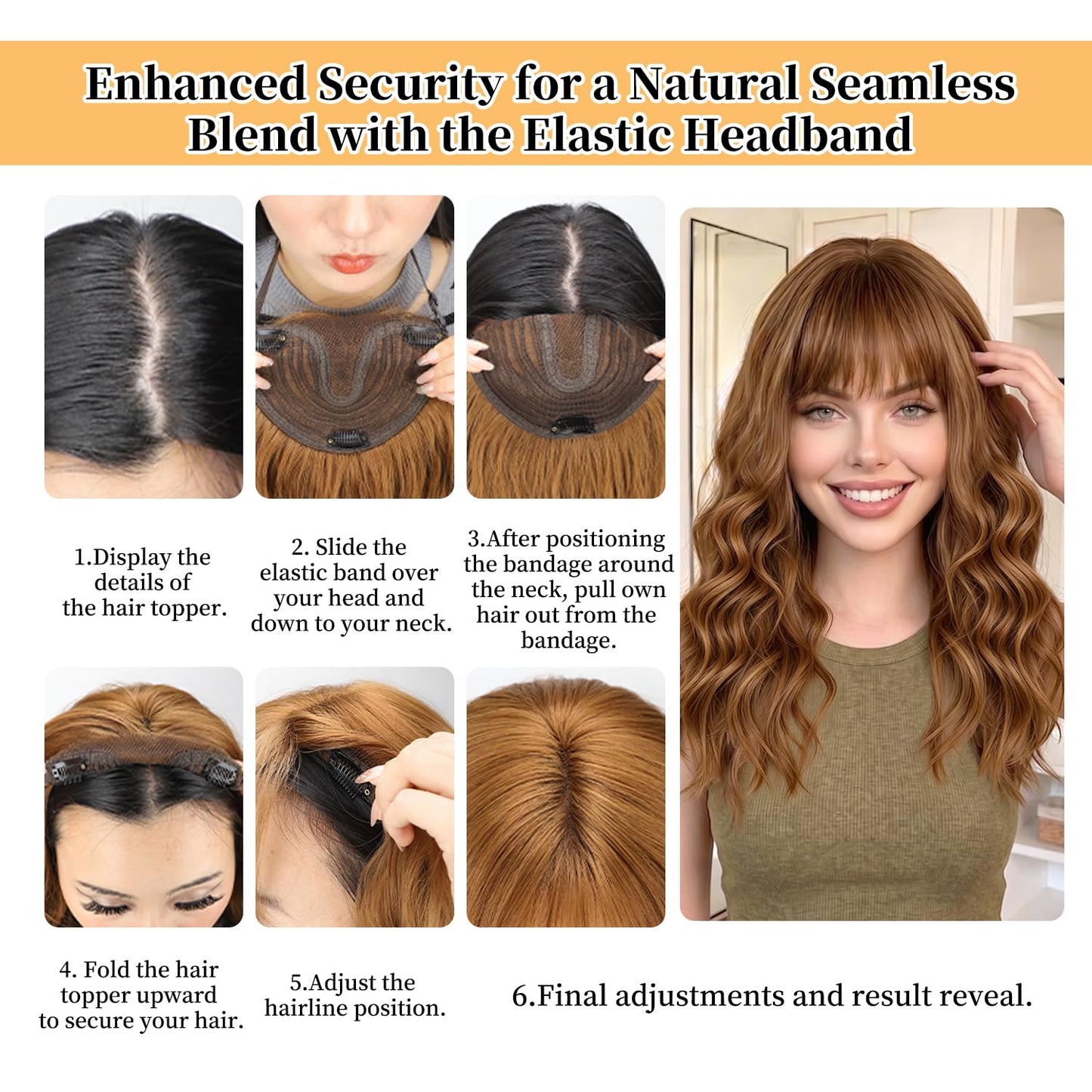 Hair Topper for Women - Clip-In Synthetic Hairpiece for Thinning Hair | 18-Inch Wavy Curly with Bangs