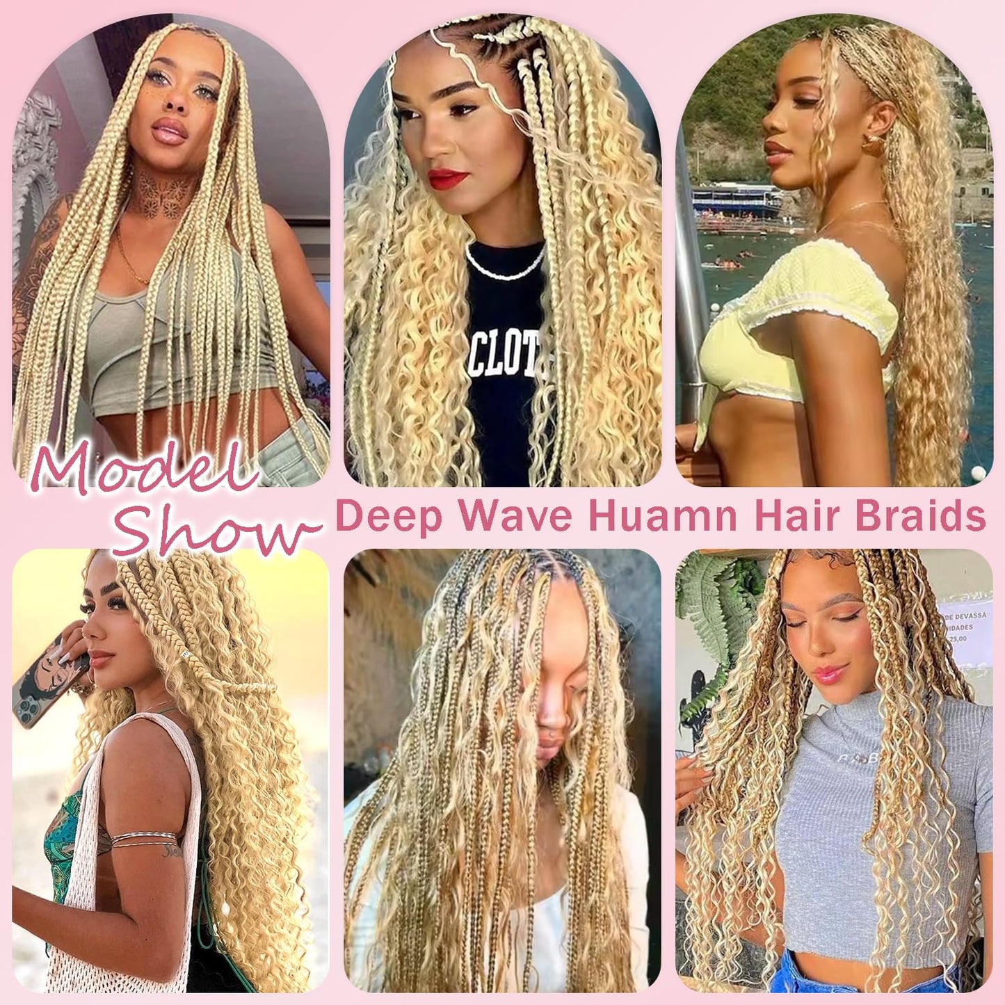 #613 Blonde Human Braiding Hair for Boho Braids 150g 3 Bundles 26 26 26 Inch Blonde Deep Wave Bulk Hair No Weft #613 Curly Human Hair Extensions for Braids Wet and Wavy Braid