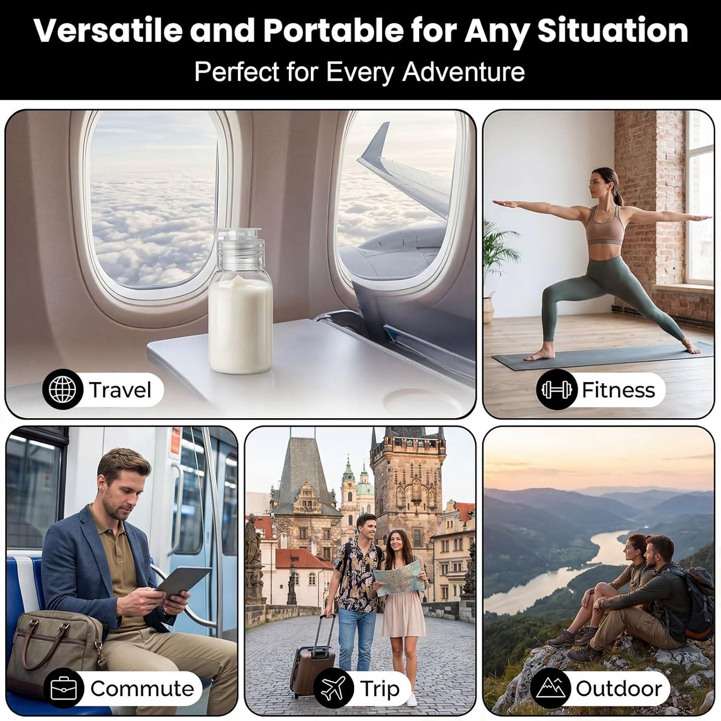 Travel Bottles for Toiletries - 6 Pack Leak Proof 2.2oz Containers | TSA Approved Squeeze Bottles for Shampoo & Conditioner