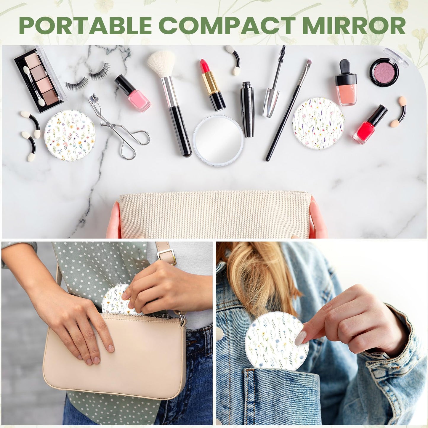 Briwooody 20 Pcs Wildflower Compact Mirrors Bulk for Women 2.75 in Round Makeup Mirror Party Favors Gifts for Women Friend Mother Birthday Bridal Shower Tea Party Decor