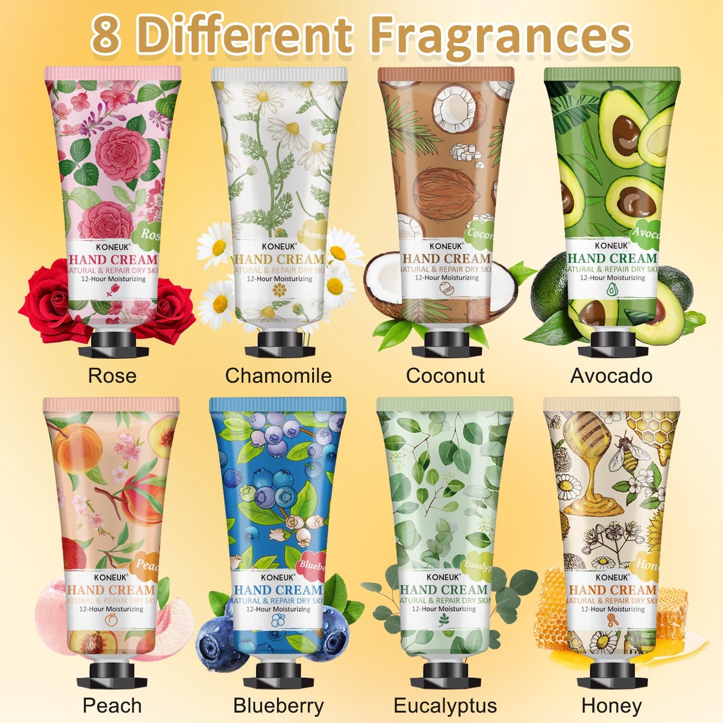 KONEUK 8 Pack Hand Cream Gifts Set for Women, Mini Hand Lotion Travel Size for Dry Cracked Hands, Bulk Hand Cream for Party Favors, Bridal Shower Favors, Birthday Gifts, Teacher Gifts