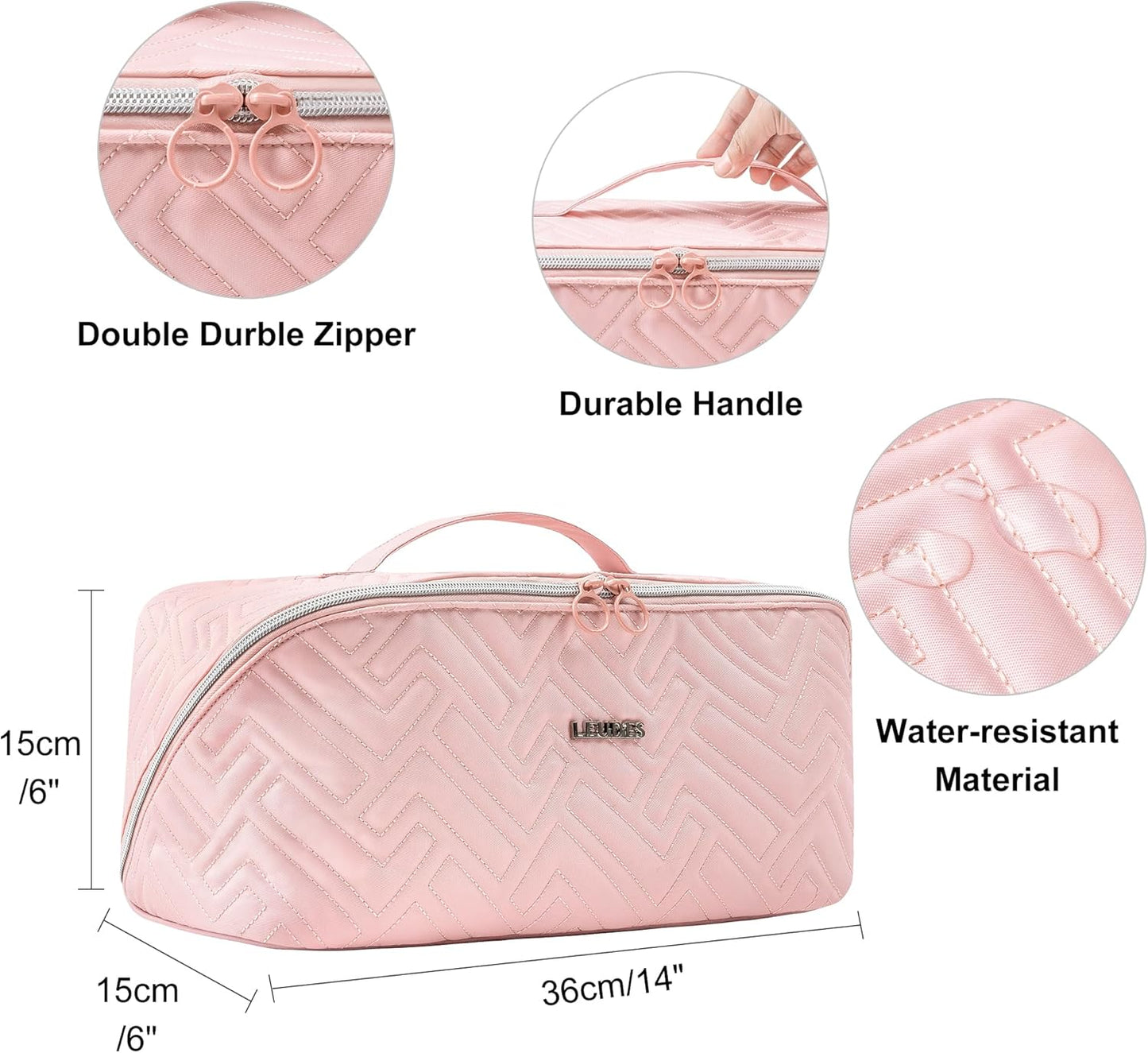 Travel Makeup Bag for Dyson Airwrap & Shark Flex Style - Portable Organizer with Divider & Handle | Pink