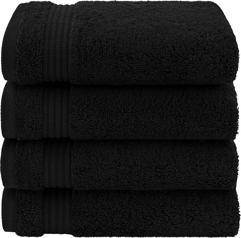 American Veteran Hand Towels Set of 4 - 100% Cotton Turkish Soft Bathroom Towels | Black