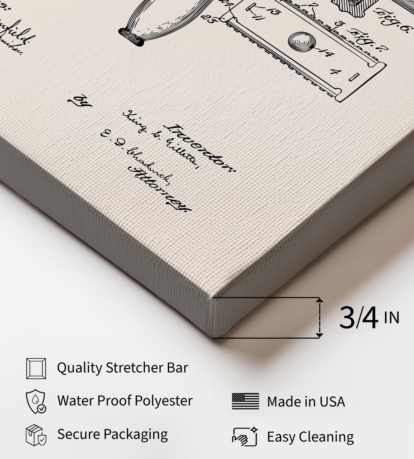 Poster Master 4-Piece Shaving Blueprint Canvas - Razor Patent Print - Shaving Mirror & Brush Art - Technical Drawing Design - Great Barber Shop Wall Decor - Available in 8x10 to 30x40