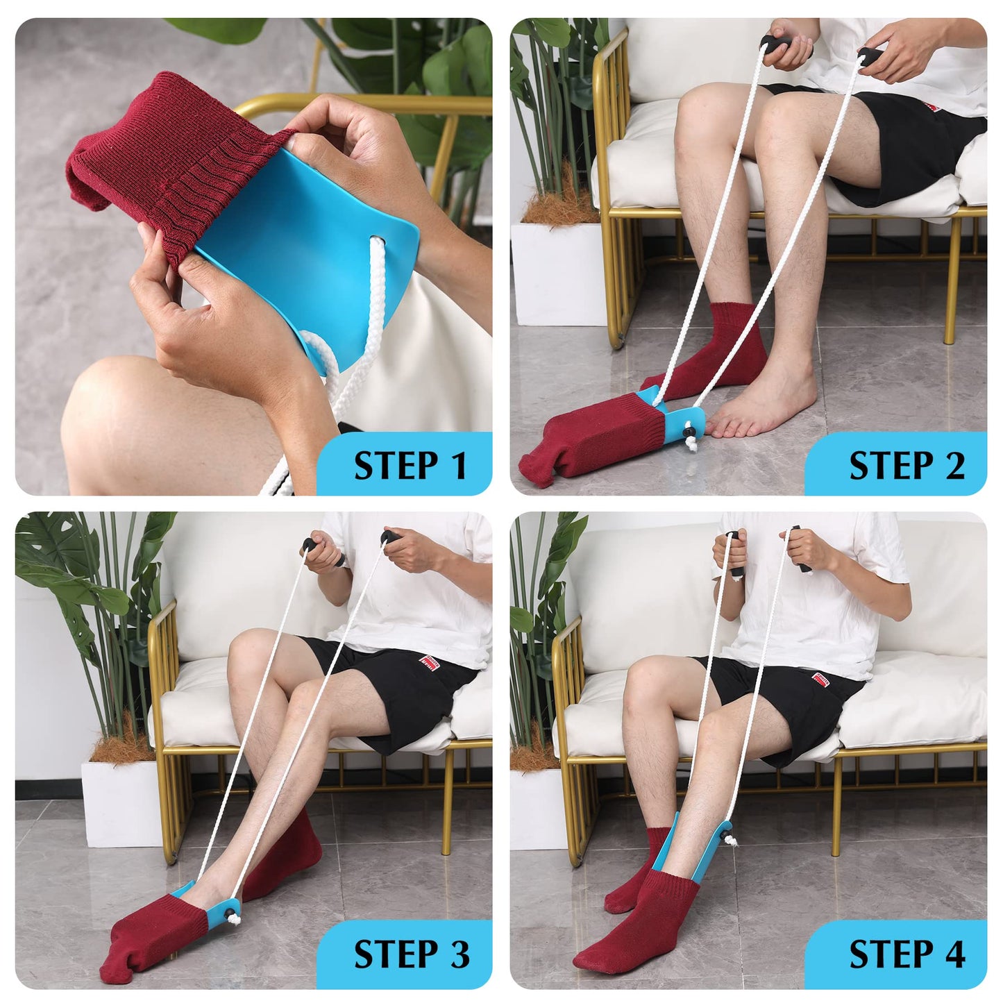 CAidRE Sock Aid - Wide 3.93" Sock Aid with Foam Handles, Sock Aide Device for Elderly, Sock Helper Easy On Easy Off for Regular Socks, Blue