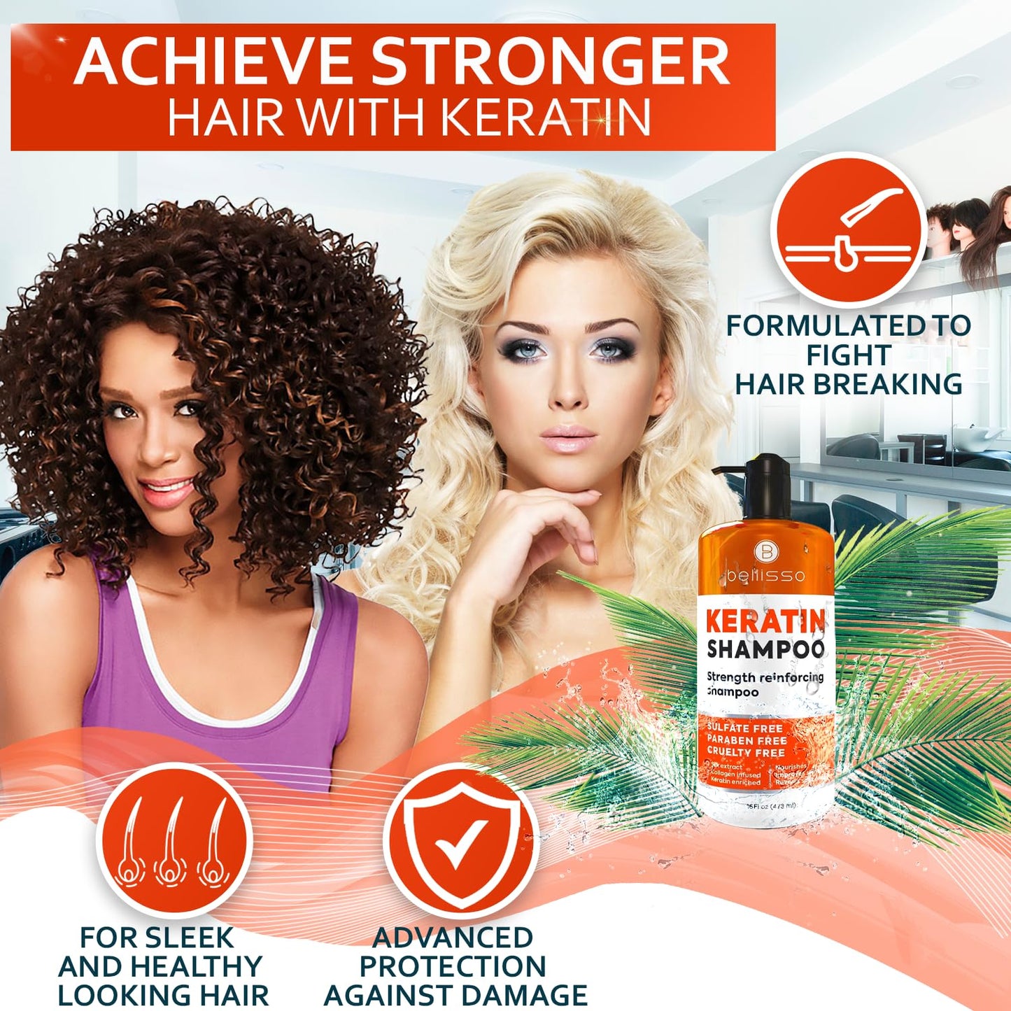 Keratin Enriched Shampoo - Anti-Frizz Treatment for Dry & Color-Treated Hair | Sulfate & Paraben Free, Professional Salon Formula